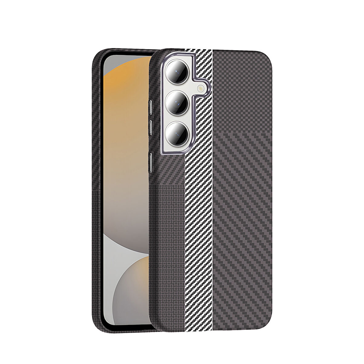 Galaxy S24 FE Kılıf M-safe Şarj Özellikli Karbon Fiber Görünümlü Gros Kılıf Gri-Siyah