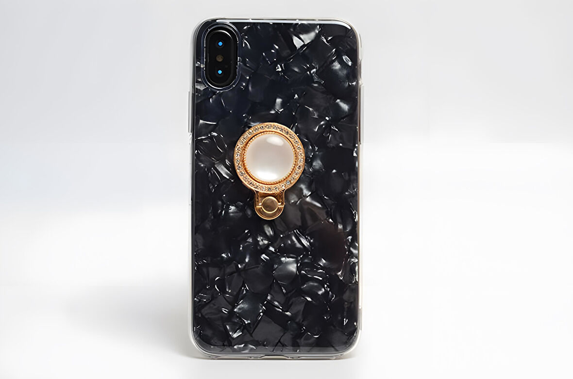 İphone X / XS Kılıf Parlak Mermer Desenli Yüzüklü Vista Silikon Kılıf