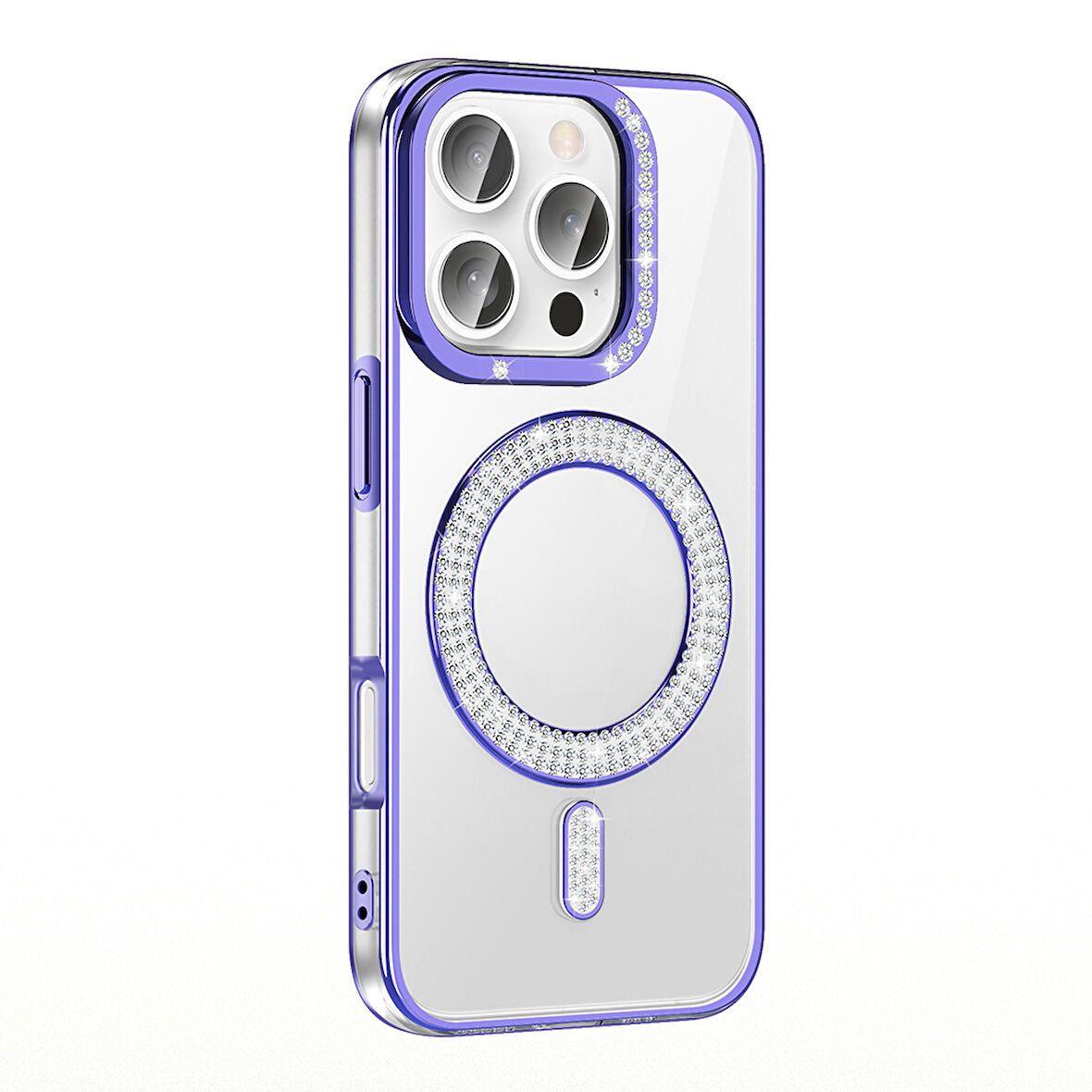 iPhone 16 Pro Kılıf Pırlanta Taş Tasarımlı M-safe Şarj Özellikli Karetta Silikon Kılıf