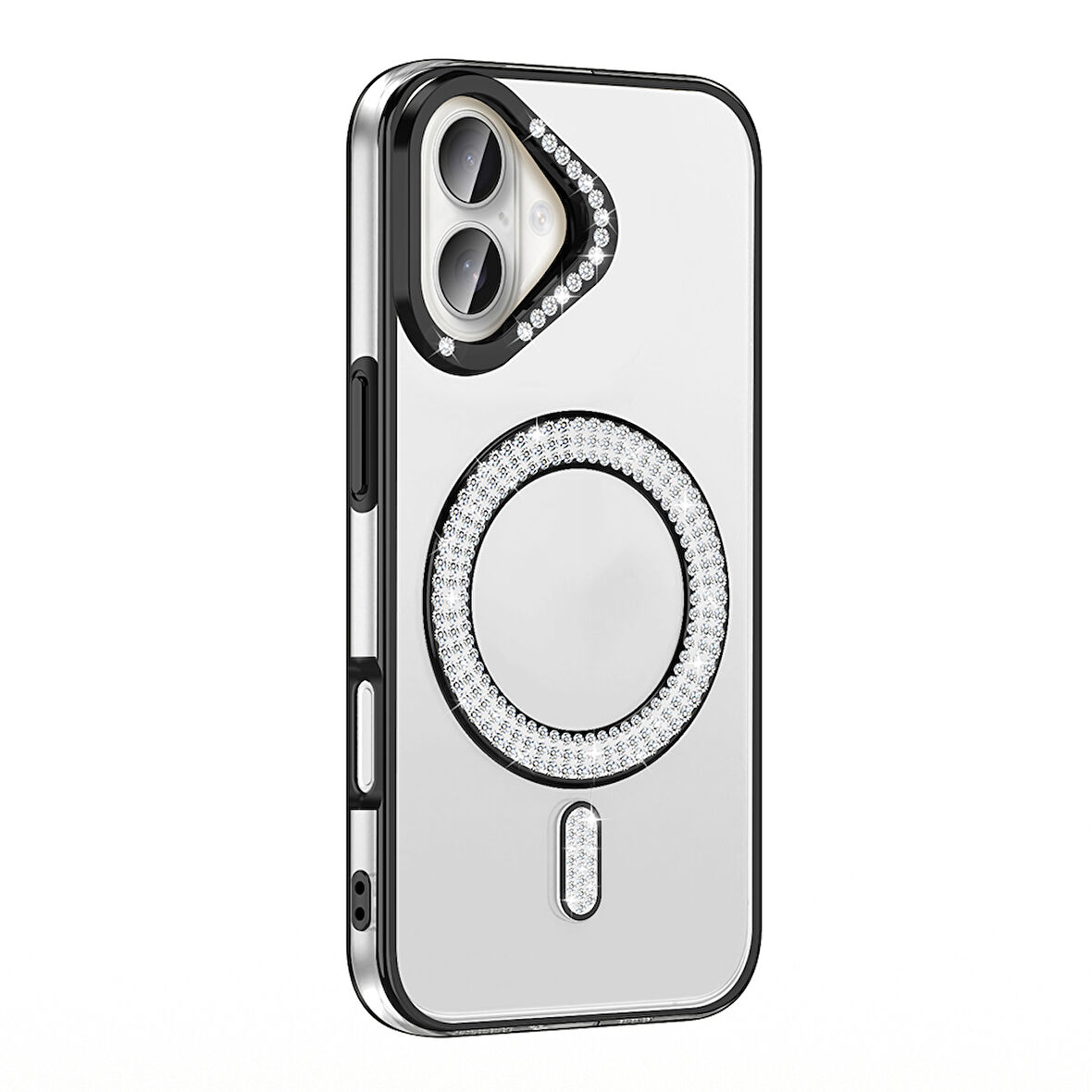 iPhone 16 Kılıf Pırlanta Taş Tasarımlı M-safe Şarj Özellikli Karetta Silikon Kılıf