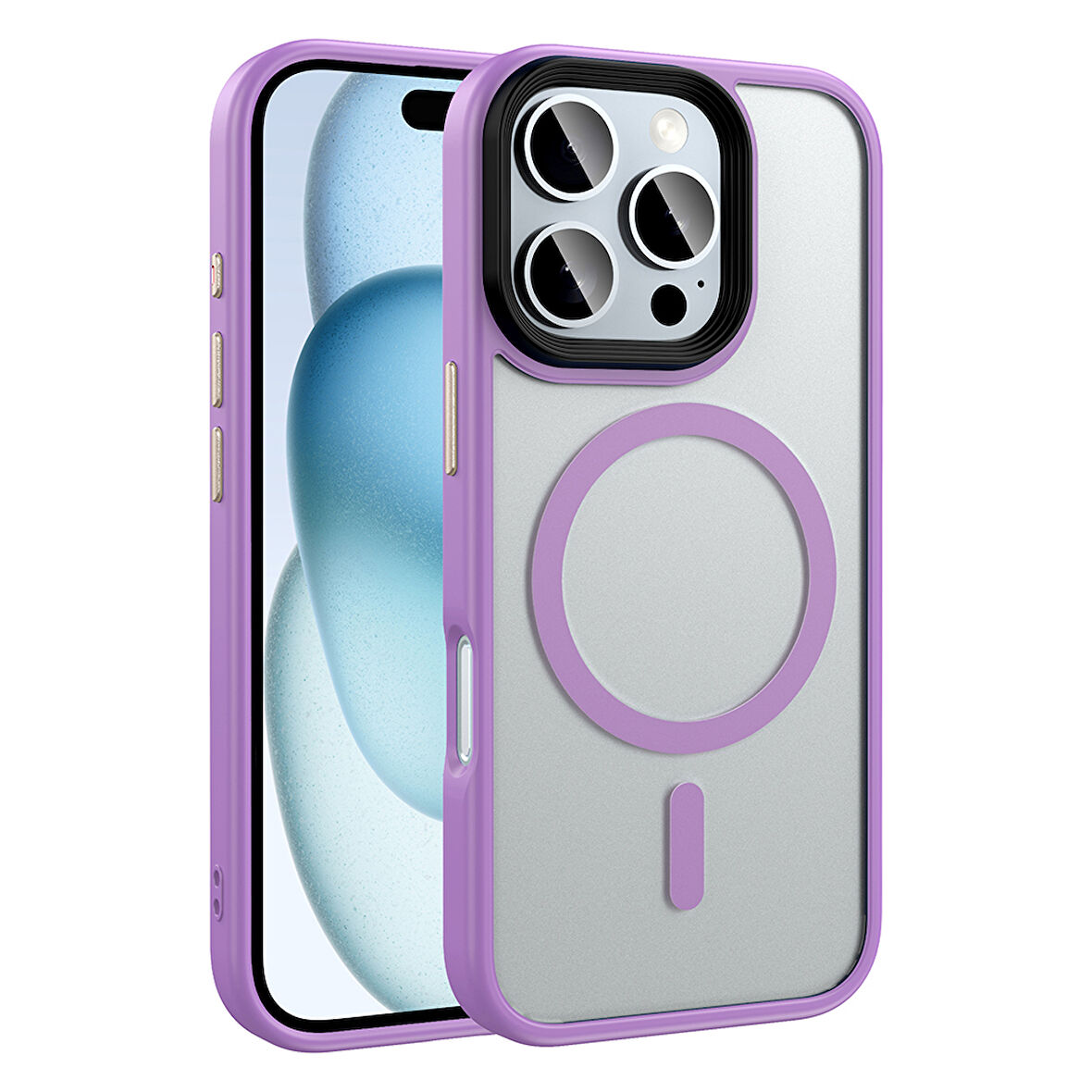 iPhone 16 Pro Kılıf Mat Arka Yüzey Wireless Şarj Özellikli Flet M-safe Kılıf Pembe