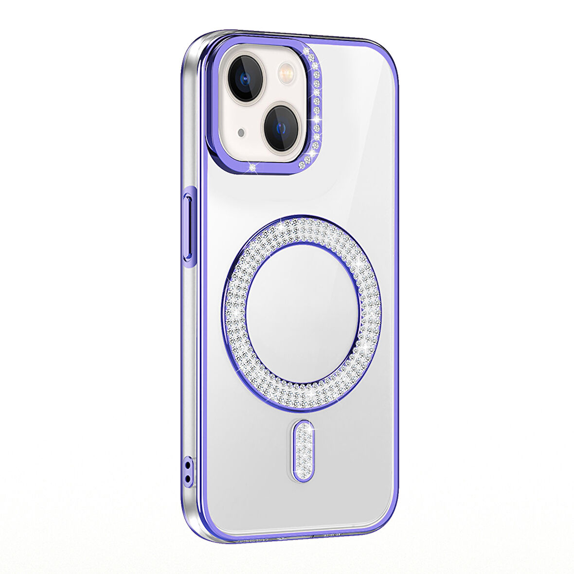 iPhone 14 Kılıf Pırlanta Taş Tasarımlı M-safe Şarj Özellikli Karetta Silikon Kılıf