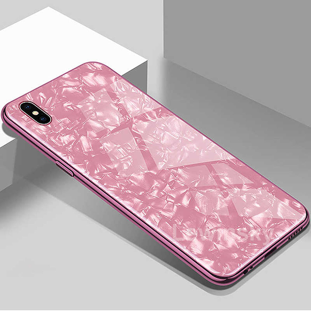 iPhone XS Max Kılıf Mermer Desenli Marbel Cam Silikon Kılıf