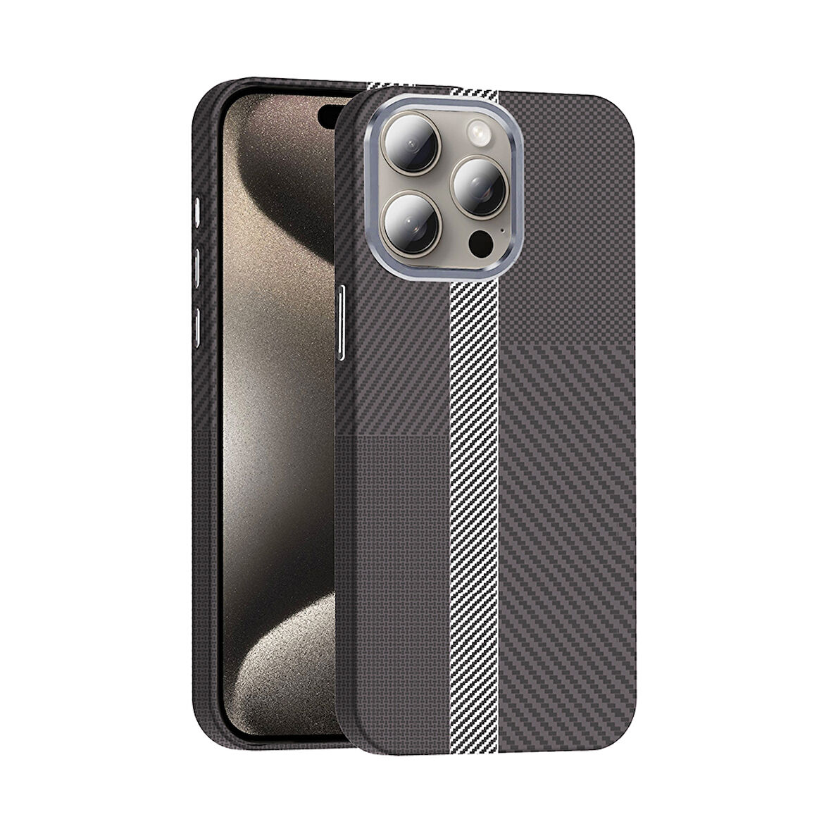 iPhone 15 Pro Max Kılıf M-safe Şarj Özellikli Karbon Fiber Görünümlü Gros Kılıf