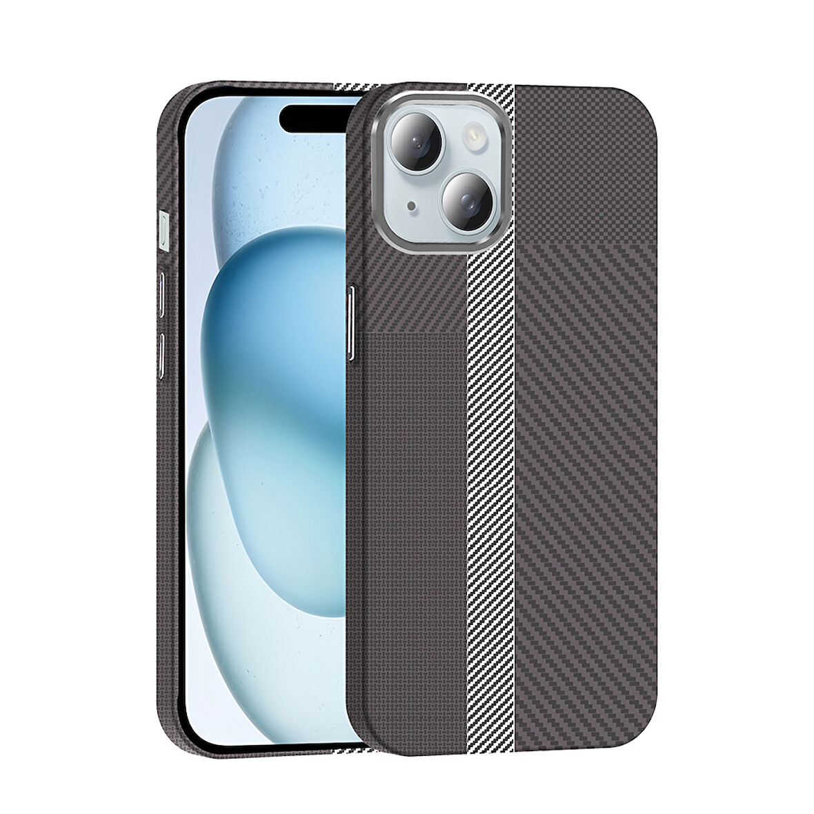 iPhone 15 Kılıf M-safe Şarj Özellikli Karbon Fiber Görünümlü Gros Kılıf