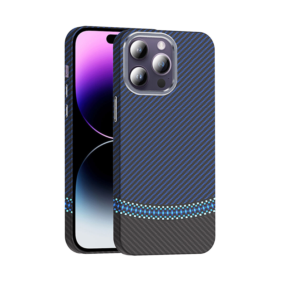 iPhone 14 Pro Max Kılıf M-safe Şarj Özellikli Karbon Fiber Görünümlü Gros Kılıf