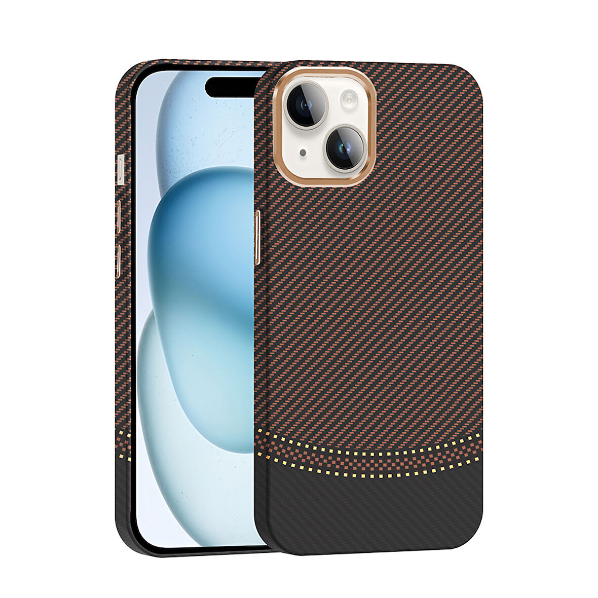 iPhone 14 Kılıf M-safe Şarj Özellikli Karbon Fiber Görünümlü Gros Kılıf