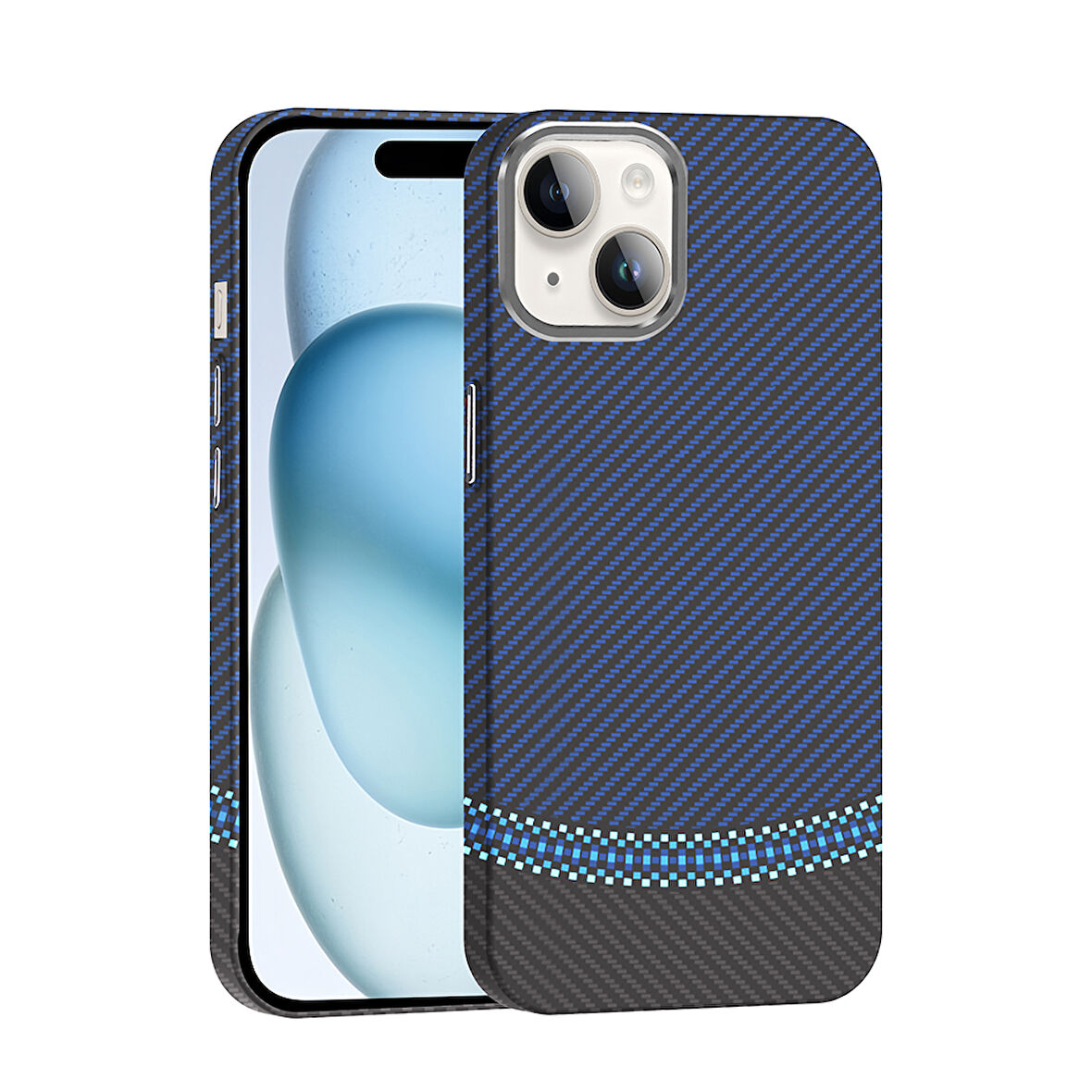 iPhone 13 Kılıf M-safe Şarj Özellikli Karbon Fiber Görünümlü Gros Kılıf