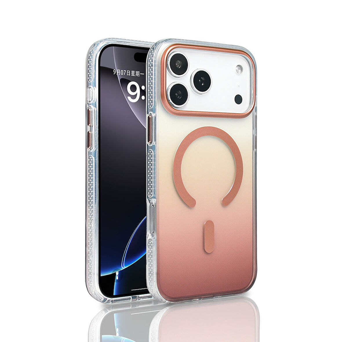 iPhone 17 Pro Max Kılıf M-safe Şarj Özellikli Transparan Renk Geçişli Toros Kılıf