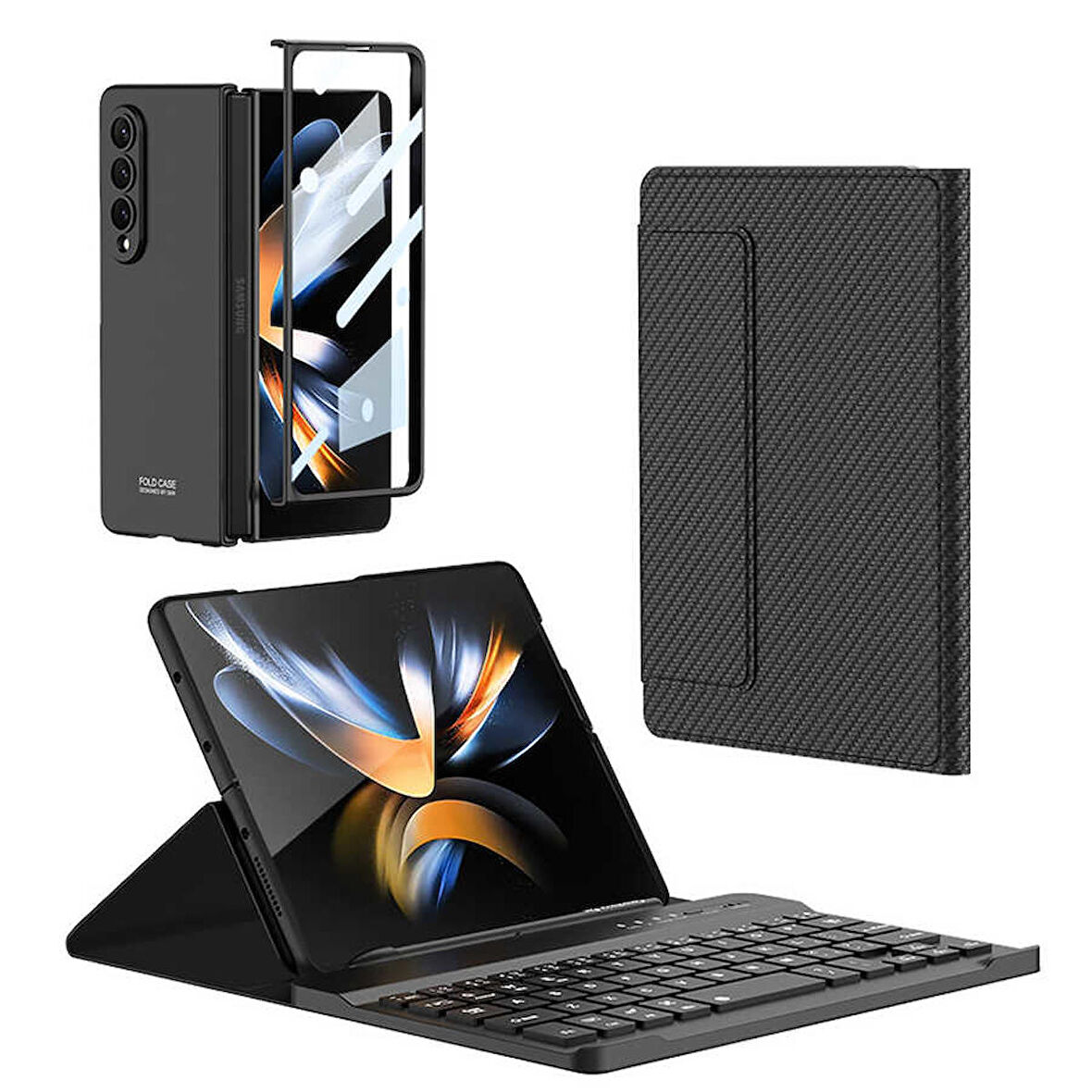 Galaxy Z Fold 4 Kılıf Standlı Bluetooth Klavyeli Zore Kıpta Keyboard Set Kılıf