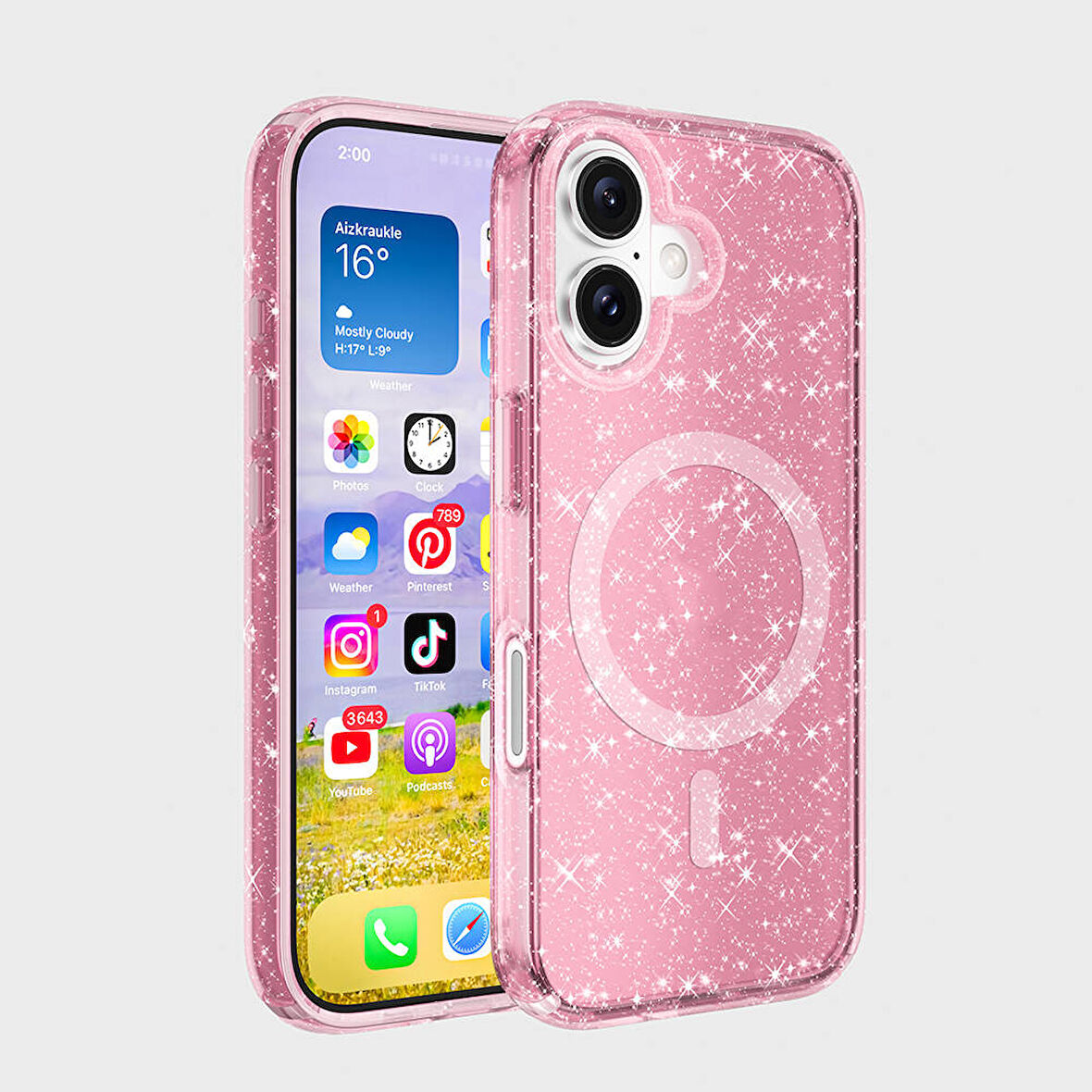 iPhone 16 Plus Kılıf Magsafe Şarj Özellikli Parlayan Simli Saydam Renkli Allstar Kılıf