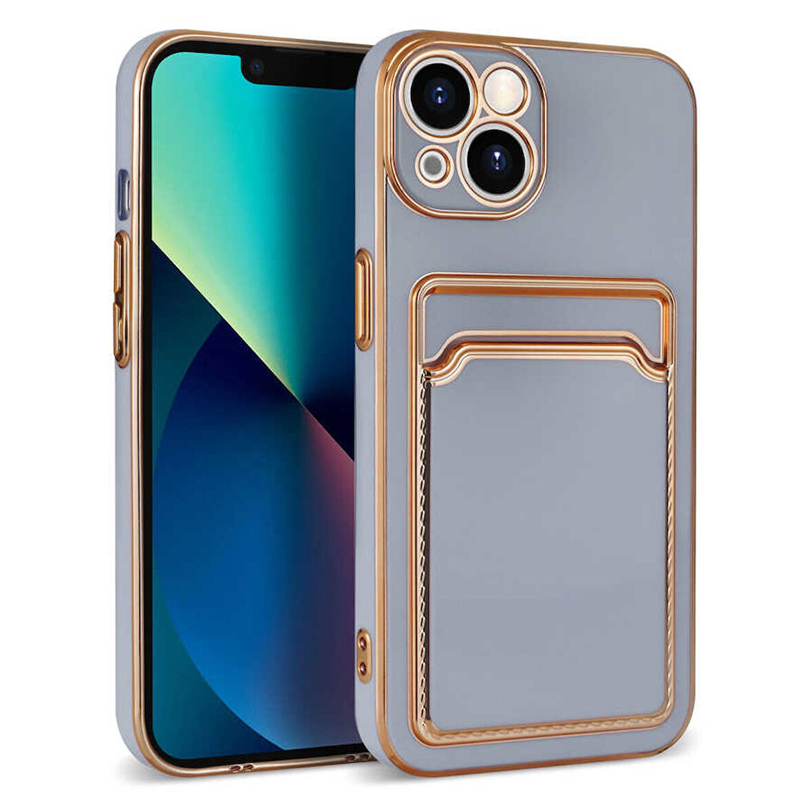 Apple iPhone 13 Kılıf Bark Kartlıklı Kenarları Altın Renk Kılıf