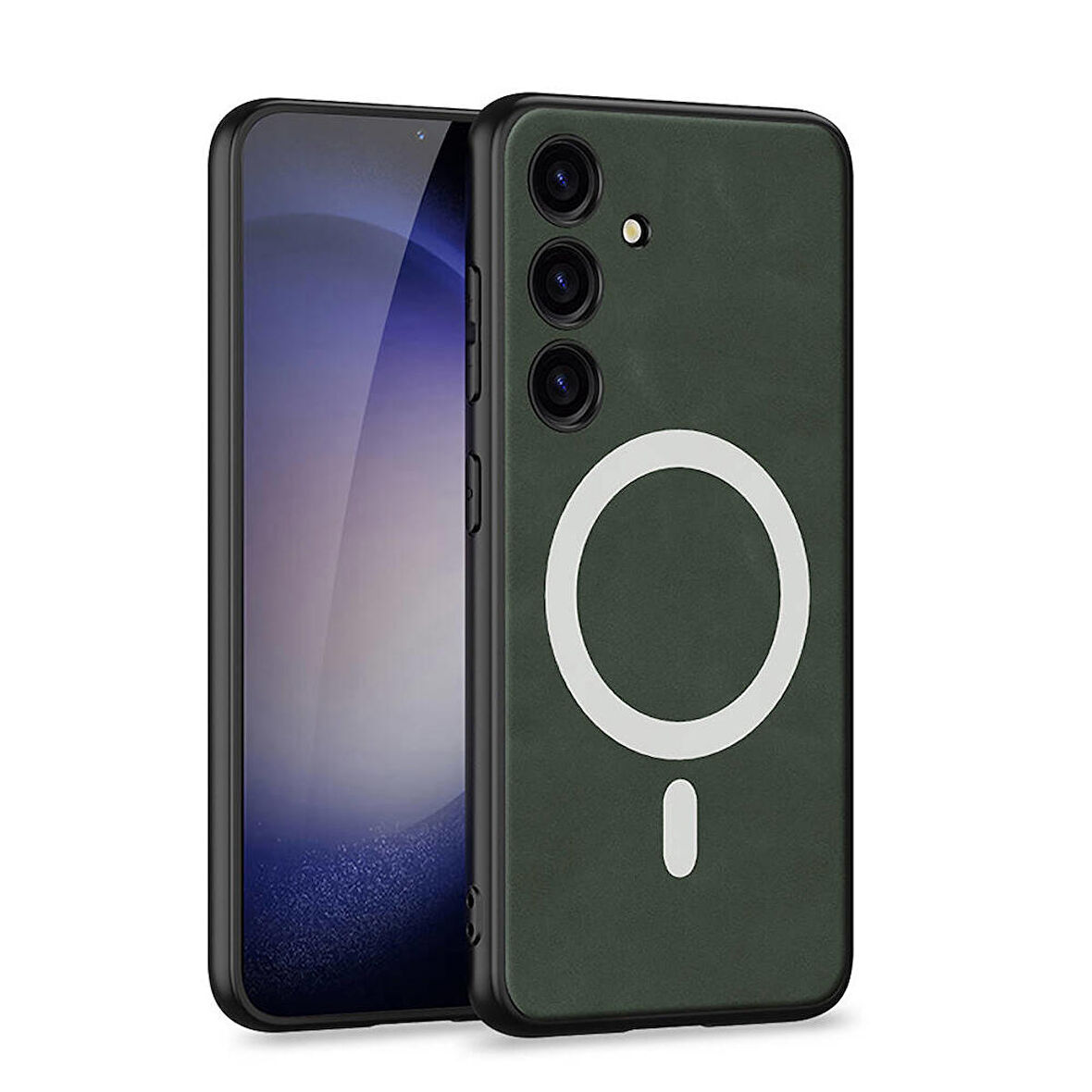 Galaxy S24 Kılıf Magsafe Şarj Özellikli Deri Tasarımlı Kıpta Nubuk Kılıf