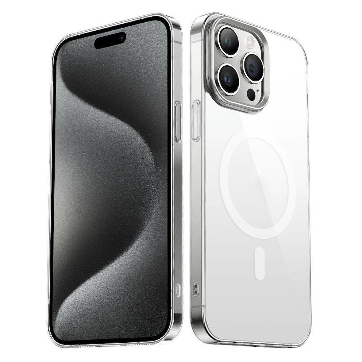 iPhone 15 Pro Max Kılıf Wireless Şarj Özellikli Şeffaf G-Glass Kılıf
