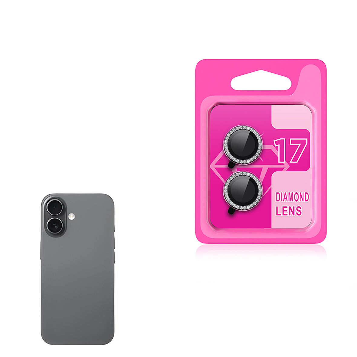 iPhone 17 CL-06 Renkli Taşlı Kamera Lens Koruyucu Gri