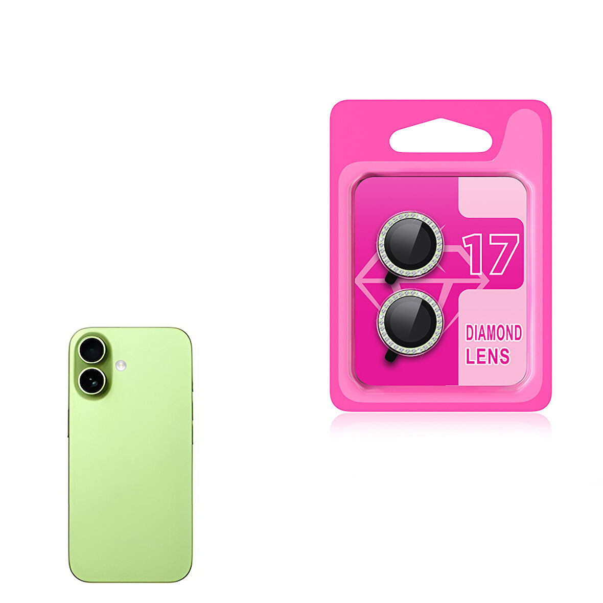 iPhone 17 CL-06 Renkli Taşlı Kamera Lens Koruyucu Açık Yeşil