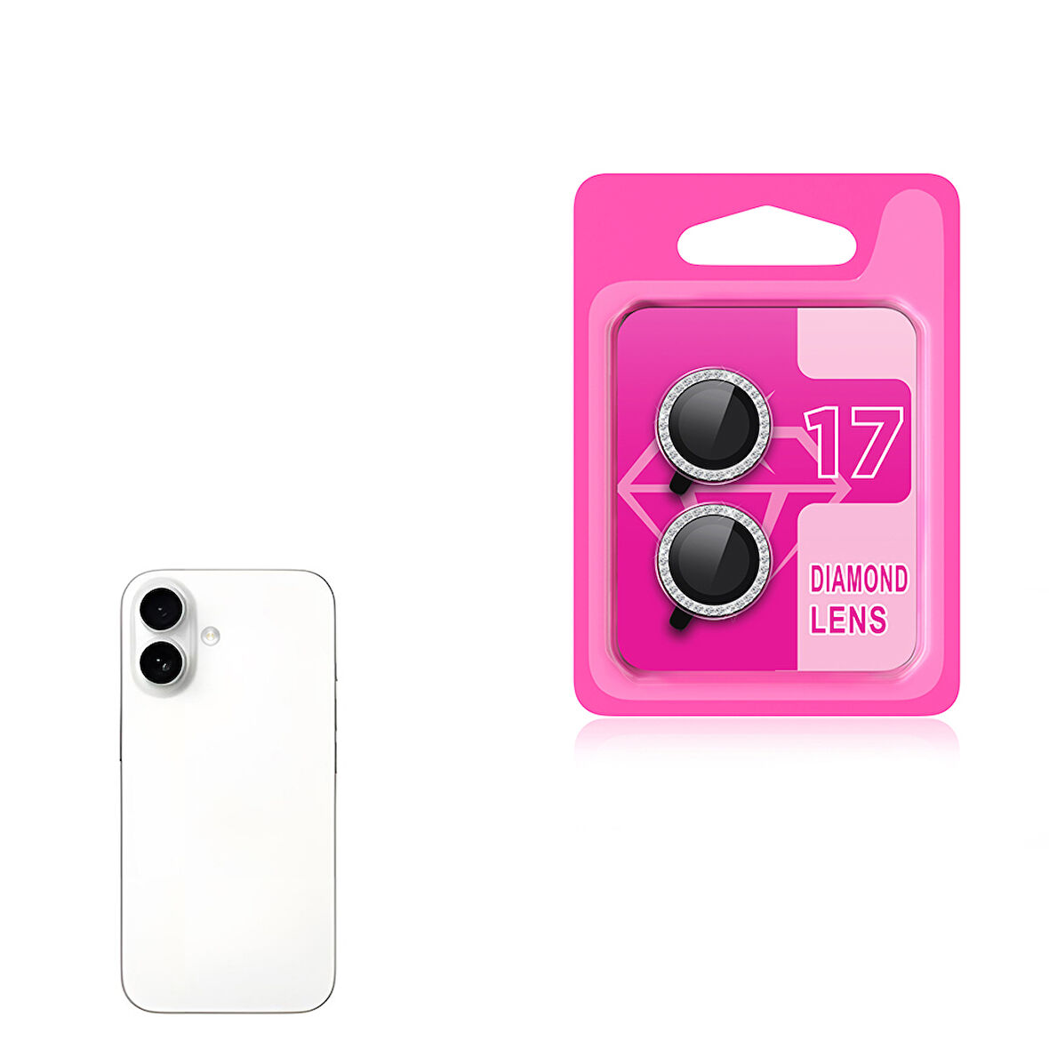 iPhone 17 CL-06 Renkli Taşlı Kamera Lens Koruyucu Gümüş