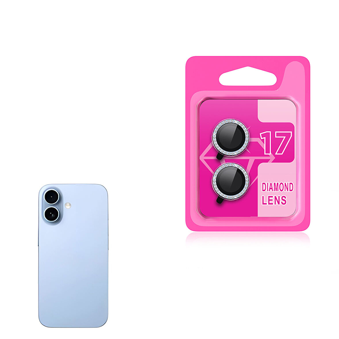 iPhone 17 CL-06 Renkli Taşlı Kamera Lens Koruyucu Açık Mavi