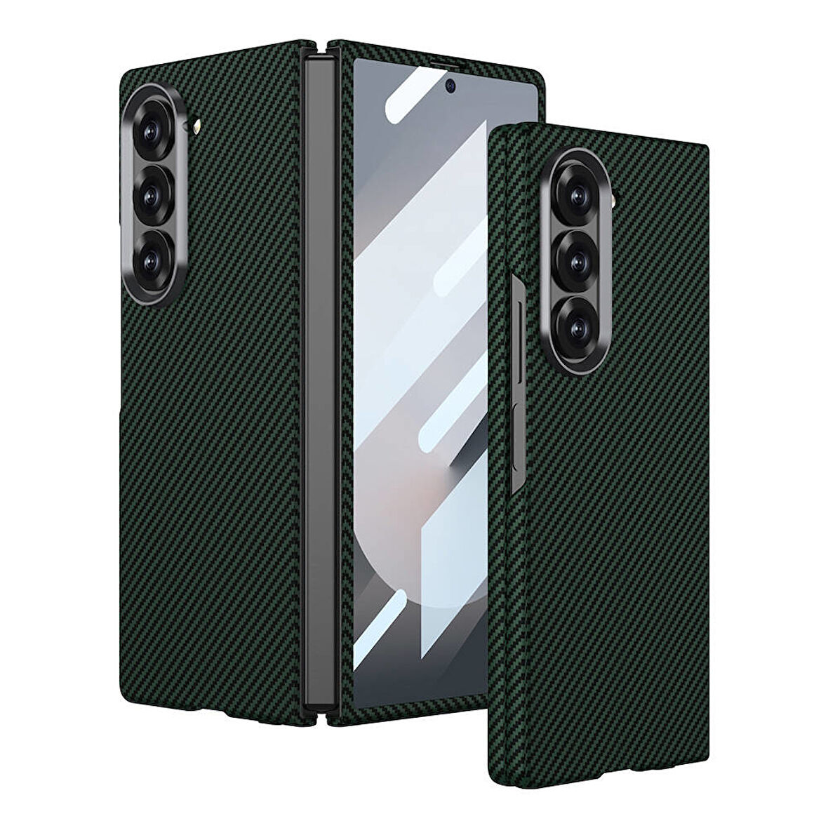 Galaxy Z Fold 6 Kılıf Kamera Korumalı Karbon Fiber Tasarımlı Arka Yüzey Kıpta Karbon Kılıf