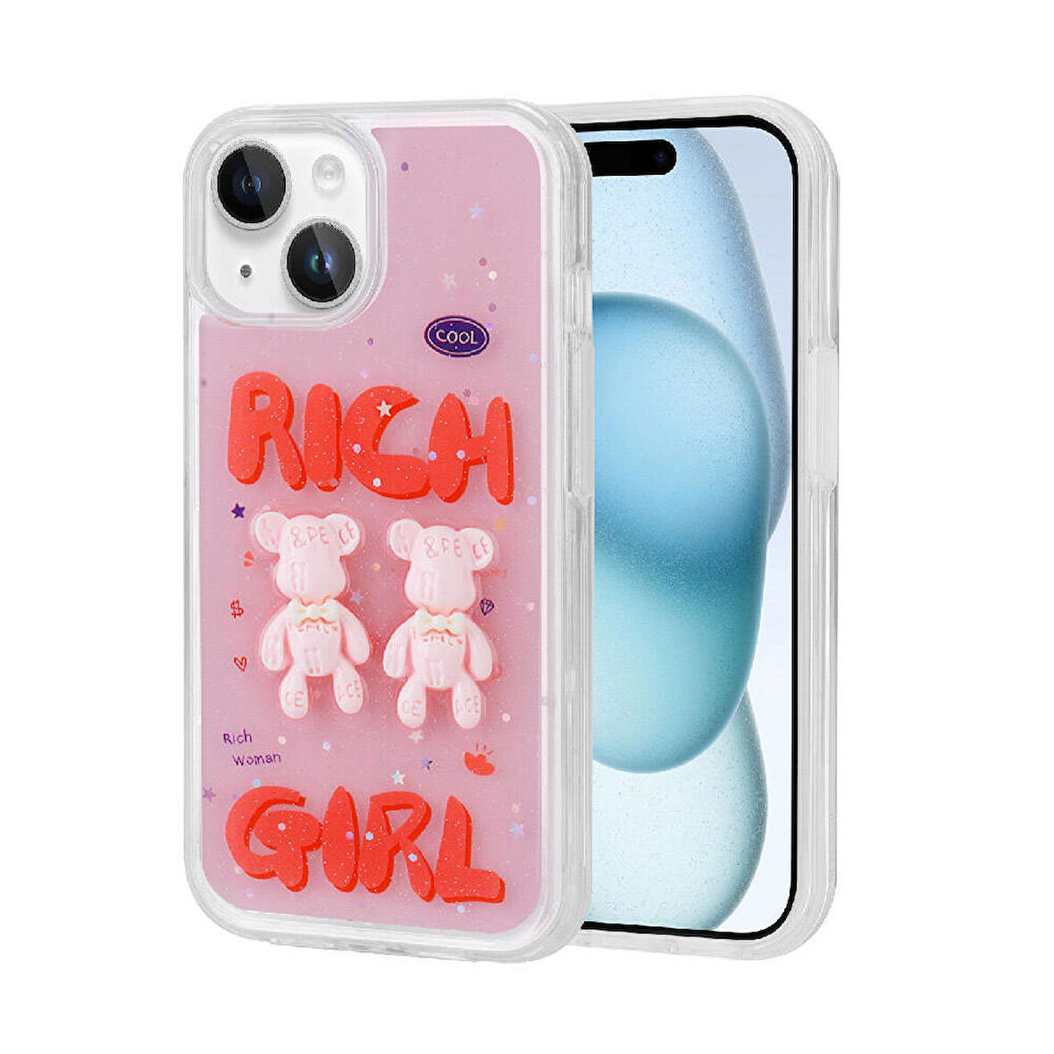 iPhone 15 Kılıf Kabartma Figürlü Parlak Minimini Silikon Kılıf