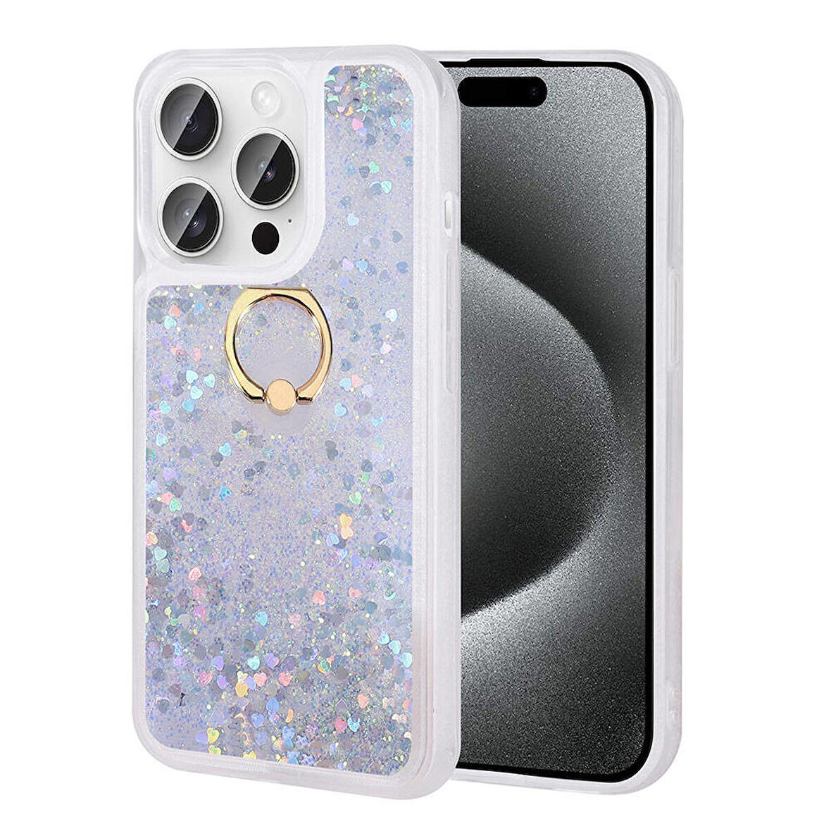 iPhone 15 Pro Max Kılıf Milce Simli Pullu Yüzüklü Kılıf