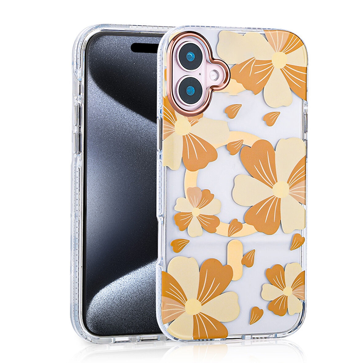 iPhone 16 Plus Kılıf Magsafe Şarj Özellikli Şık Çiçek Desenli Papat Kılıf