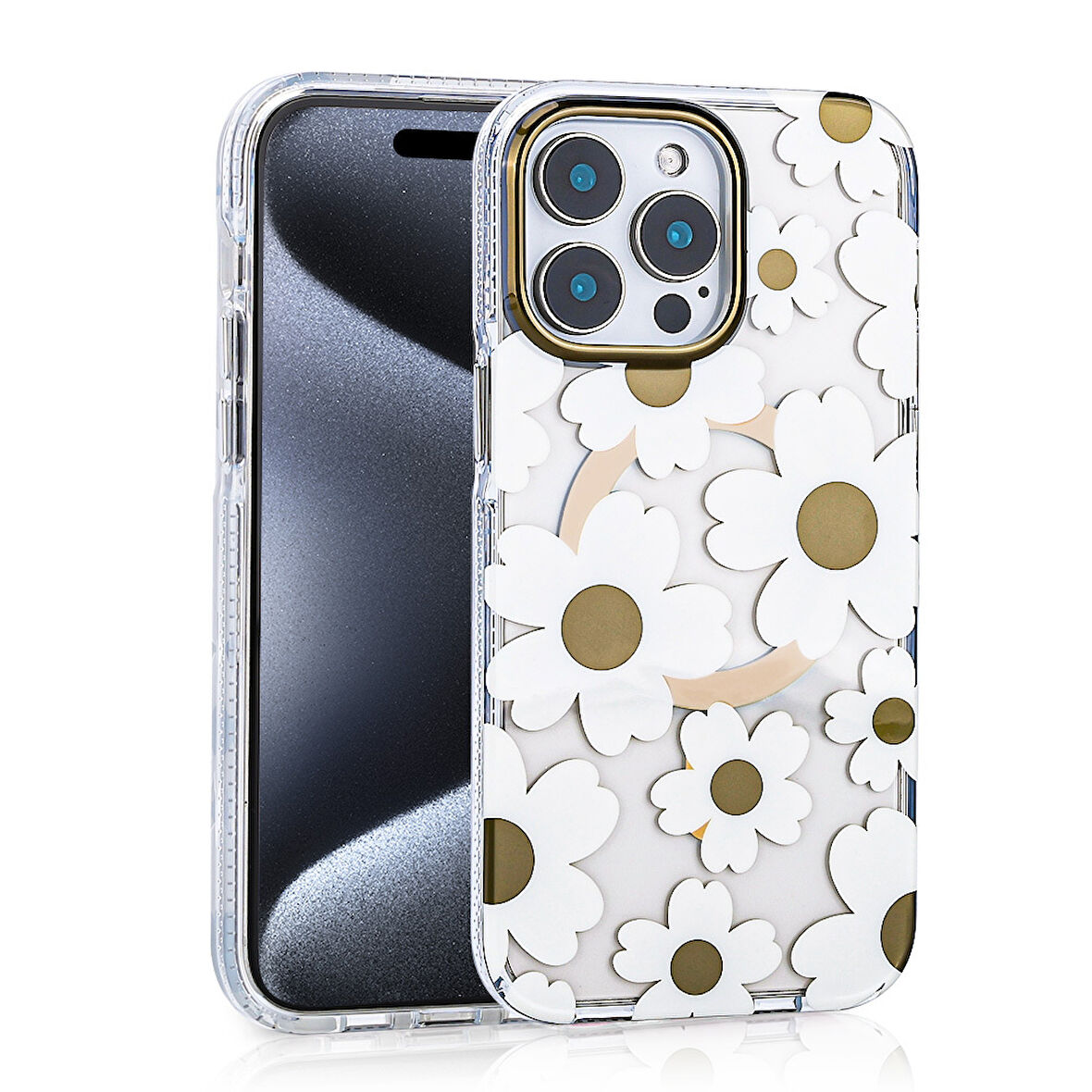 iPhone 14 Pro Max Kılıf Magsafe Şarj Özellikli Şık Çiçek Desenli Papat Kılıf