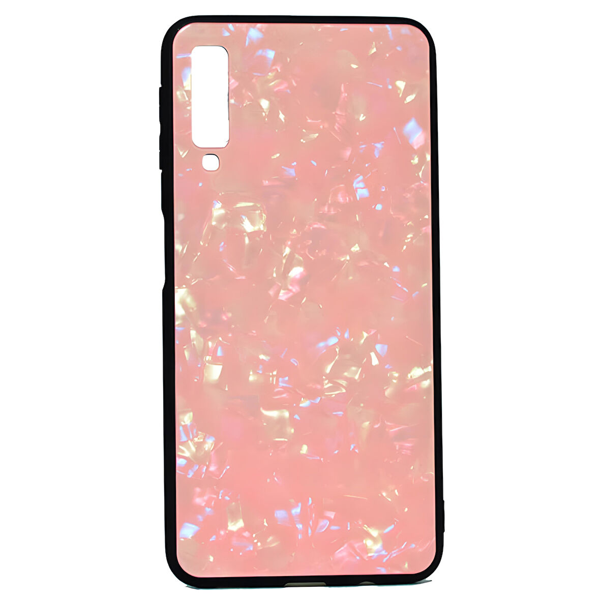 Galaxy A7 2018 Kılıf Mermer Desenli Marbel Temperli Cam Silikon Kılıf