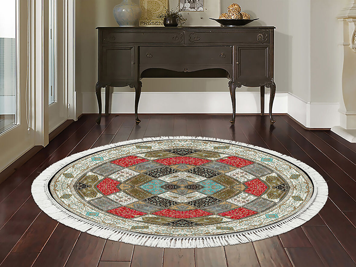 Dekoreko İnci Halı Dijital Saçaklı Yuvarlak 1831 Desen 1