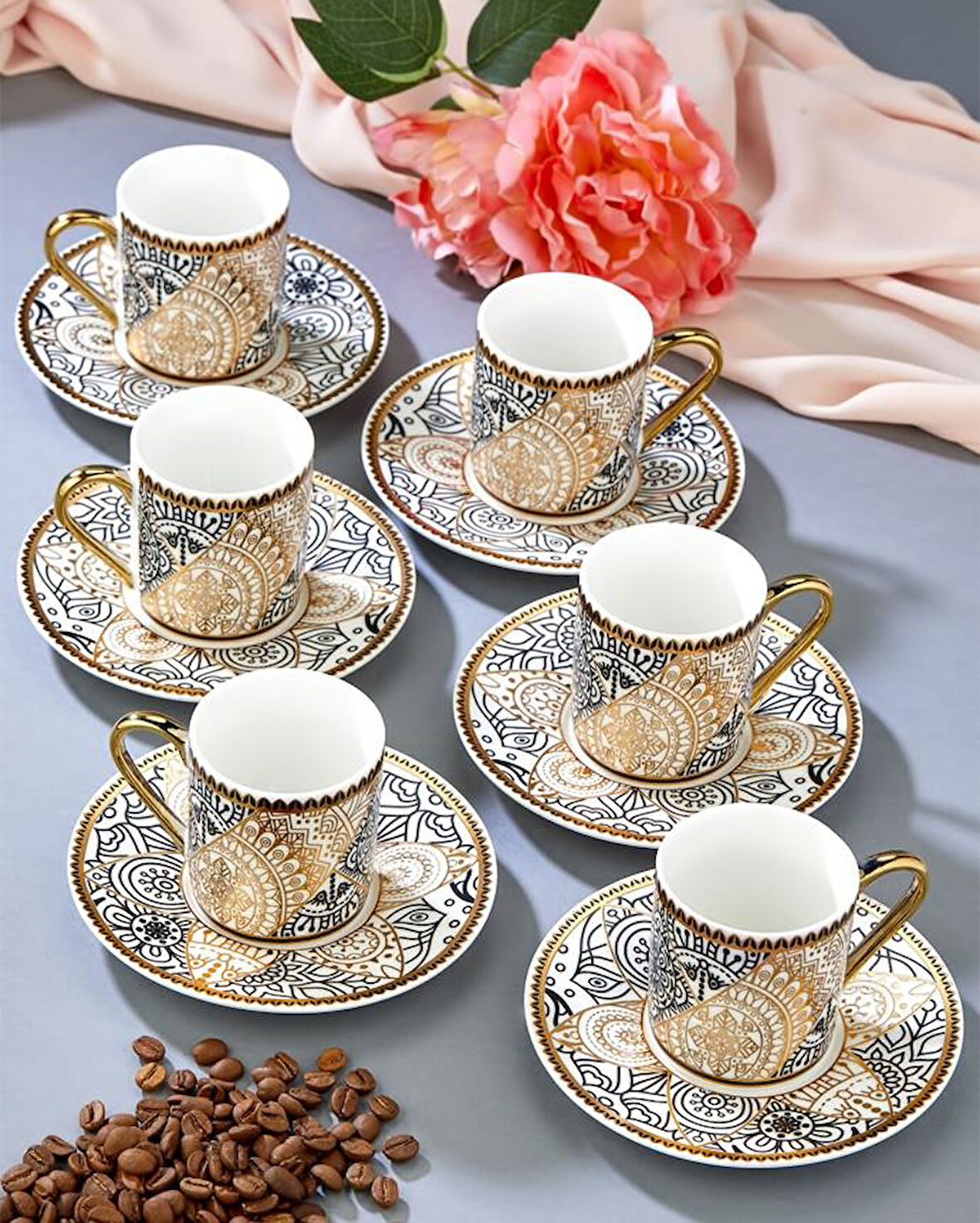 Hanedan Kahve Fincan Seti - 6 Kişilik Türk Kahvesi Fincan Takımı - 90 ML
