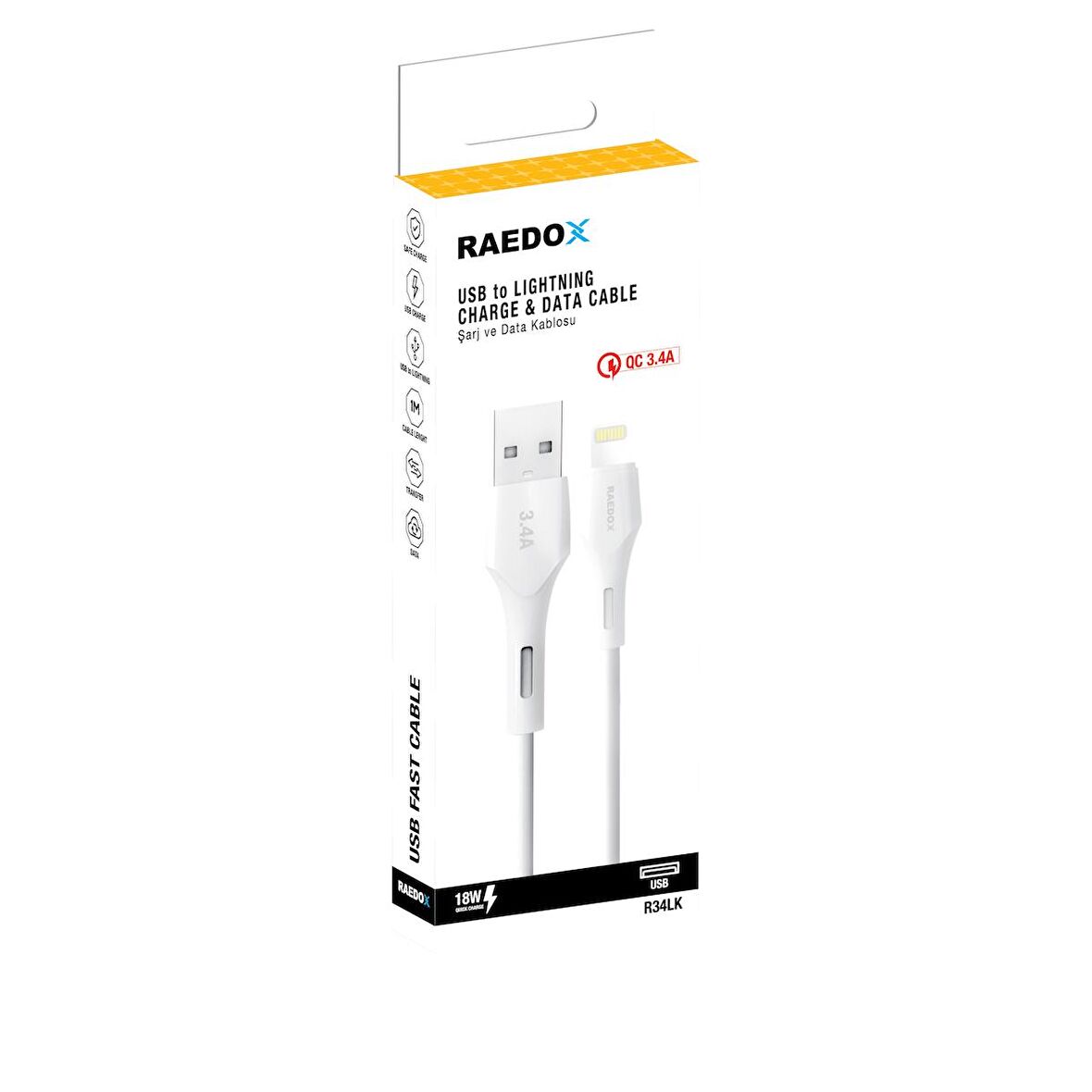 Raedox Usb To Lightning 18W 3.4A Hızlı Kablo