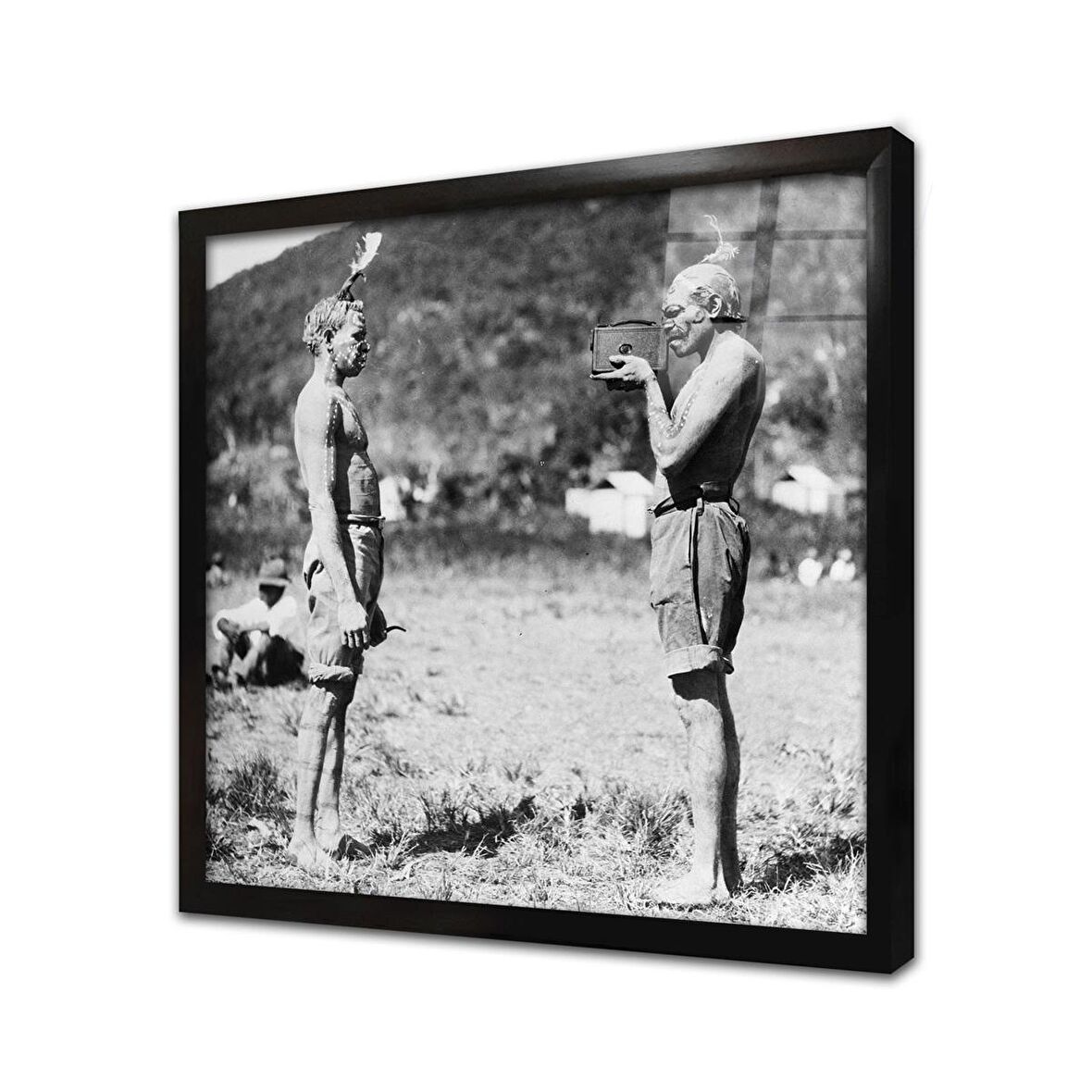 İlkel Kabile Üyeleri Çerçeveli Cam Tablo
