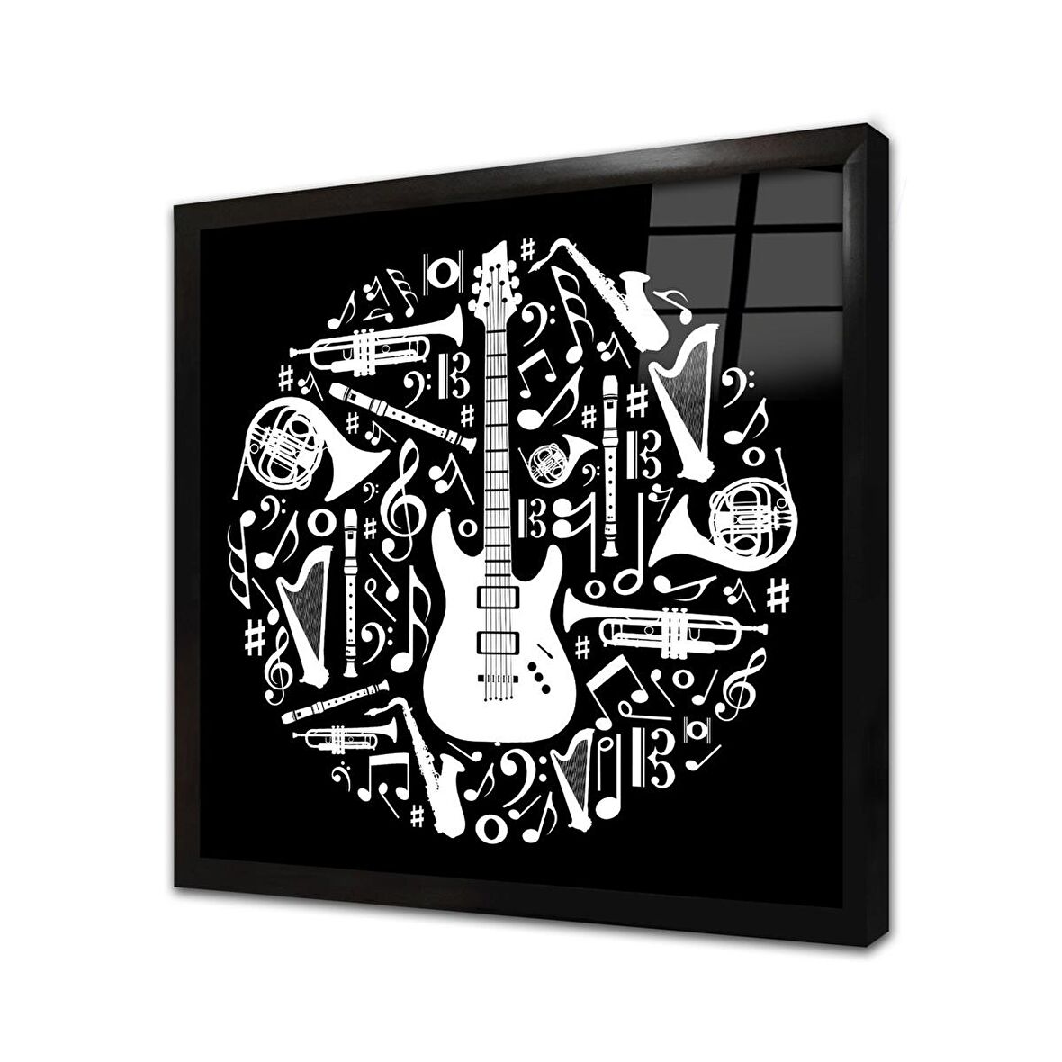 Müzik Enstrümanları Tasarım Çerçeveli Cam Tablo