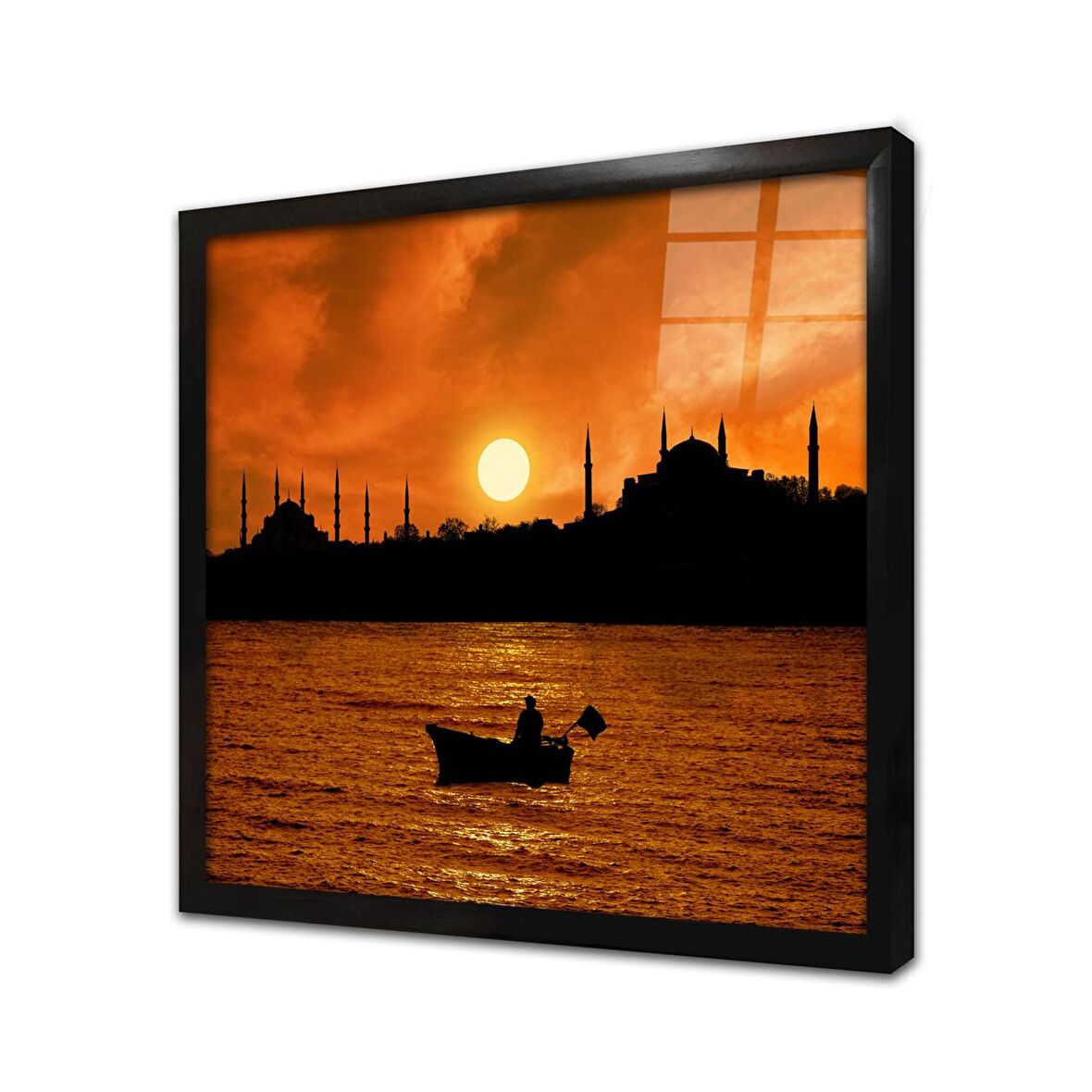 Gün Batımı İstanbul Silueti Çerçeveli Cam Tablo