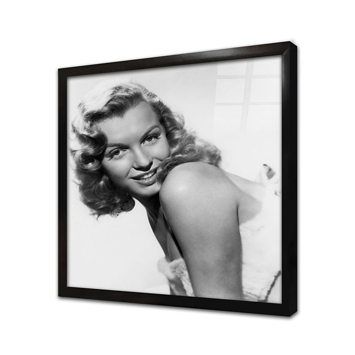 Siyah Beyaz Marilyn Monroe Çerçeveli Cam Tablo