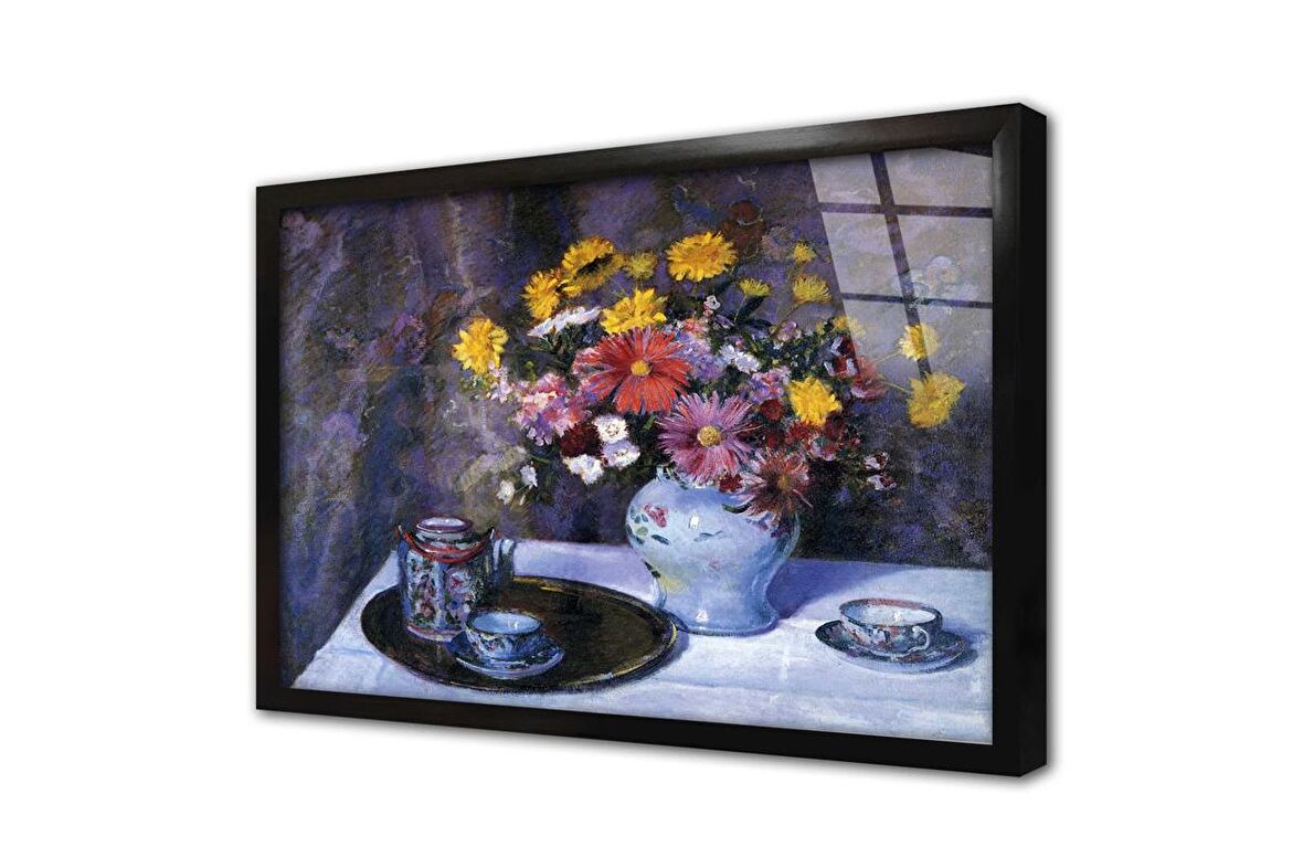 Vazoda Çiçekler Çerçeveli Cam Tablo