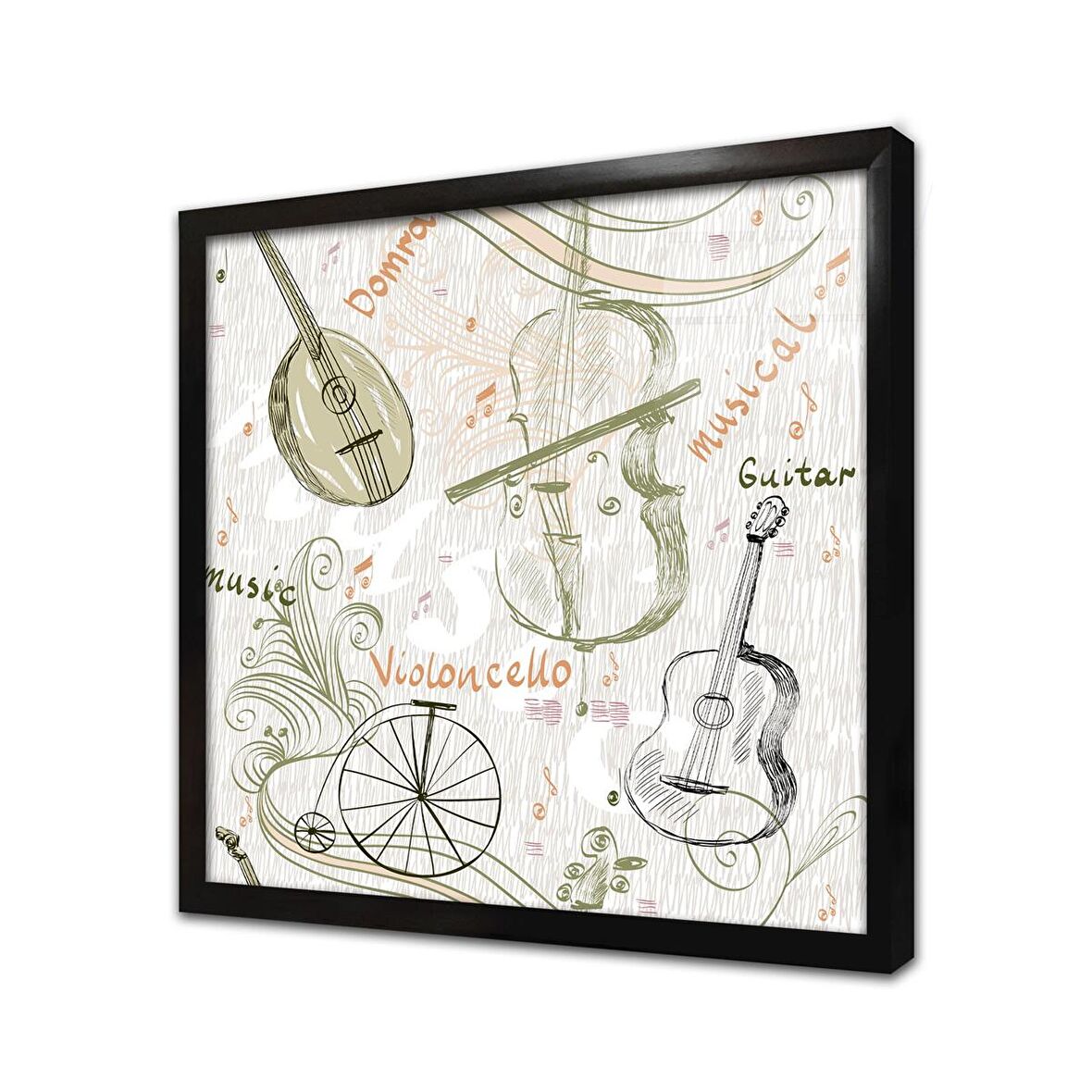 Çello Gitar Saz Çerçeveli Cam Tablo