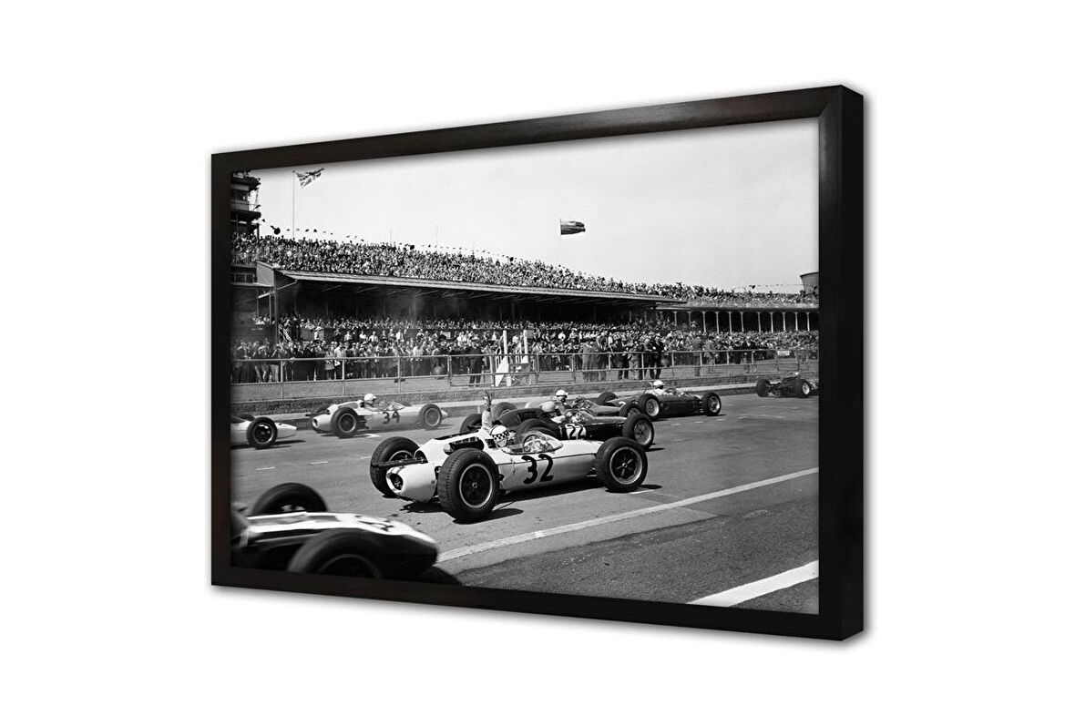 Yarışan Klasik Spor Araba Çerçeveli Cam Tablo