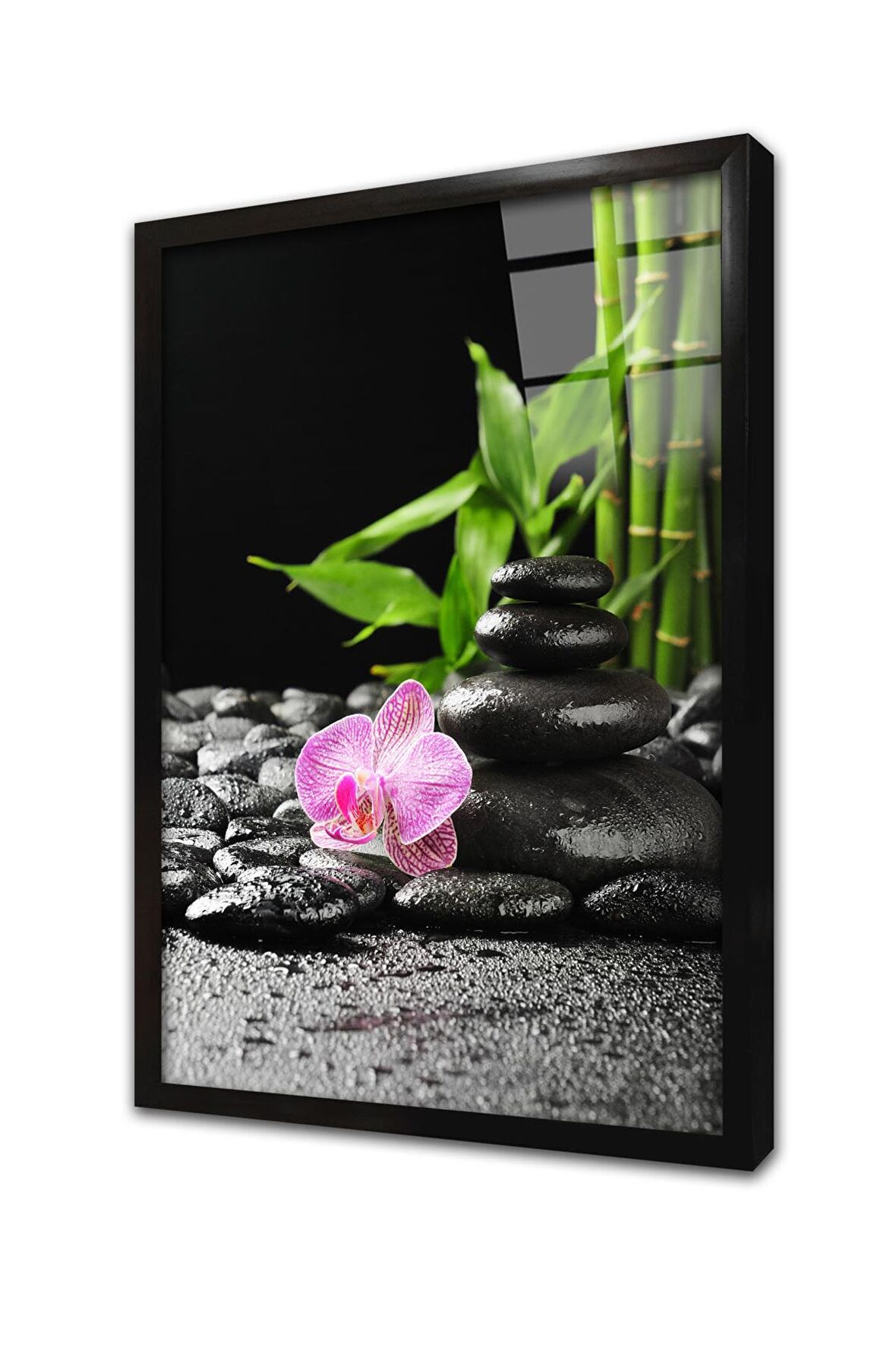 Spa Taşları ve Orkide Çerçeveli Cam Tablo