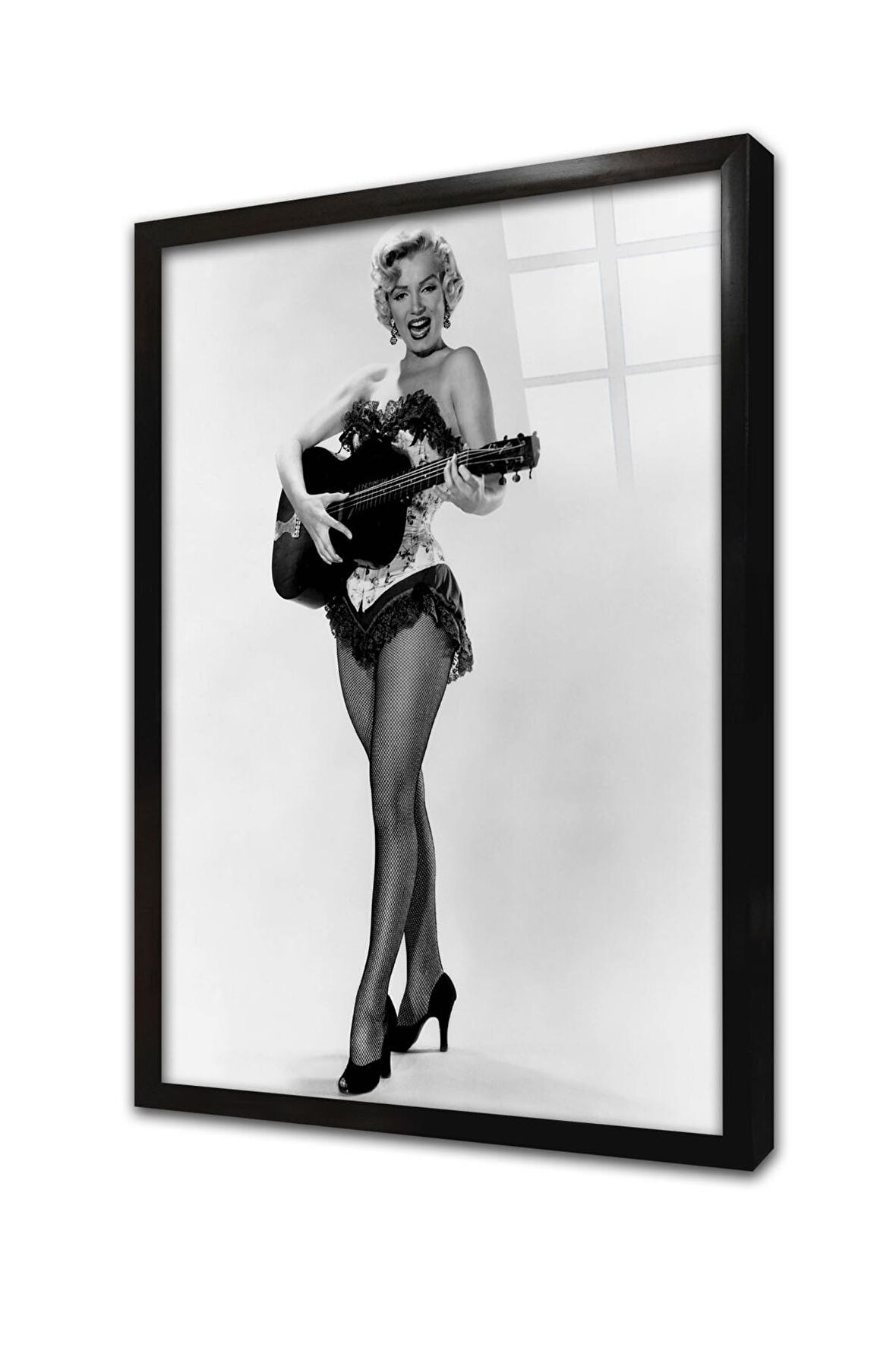 Siyah Beyaz Marilyn Monroe Çerçeveli Cam Tablo