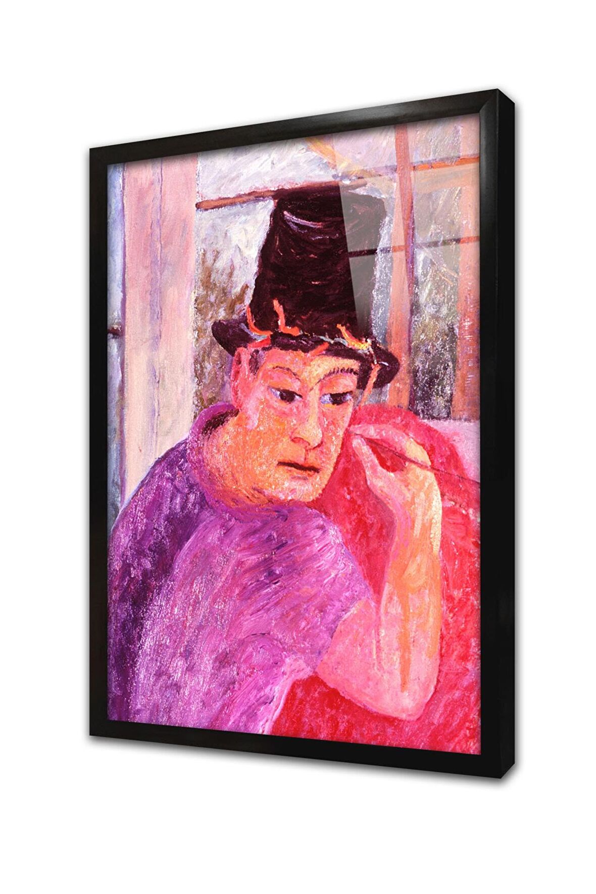 Pembe Kıyafetli Adam Çerçeveli Cam Tablo