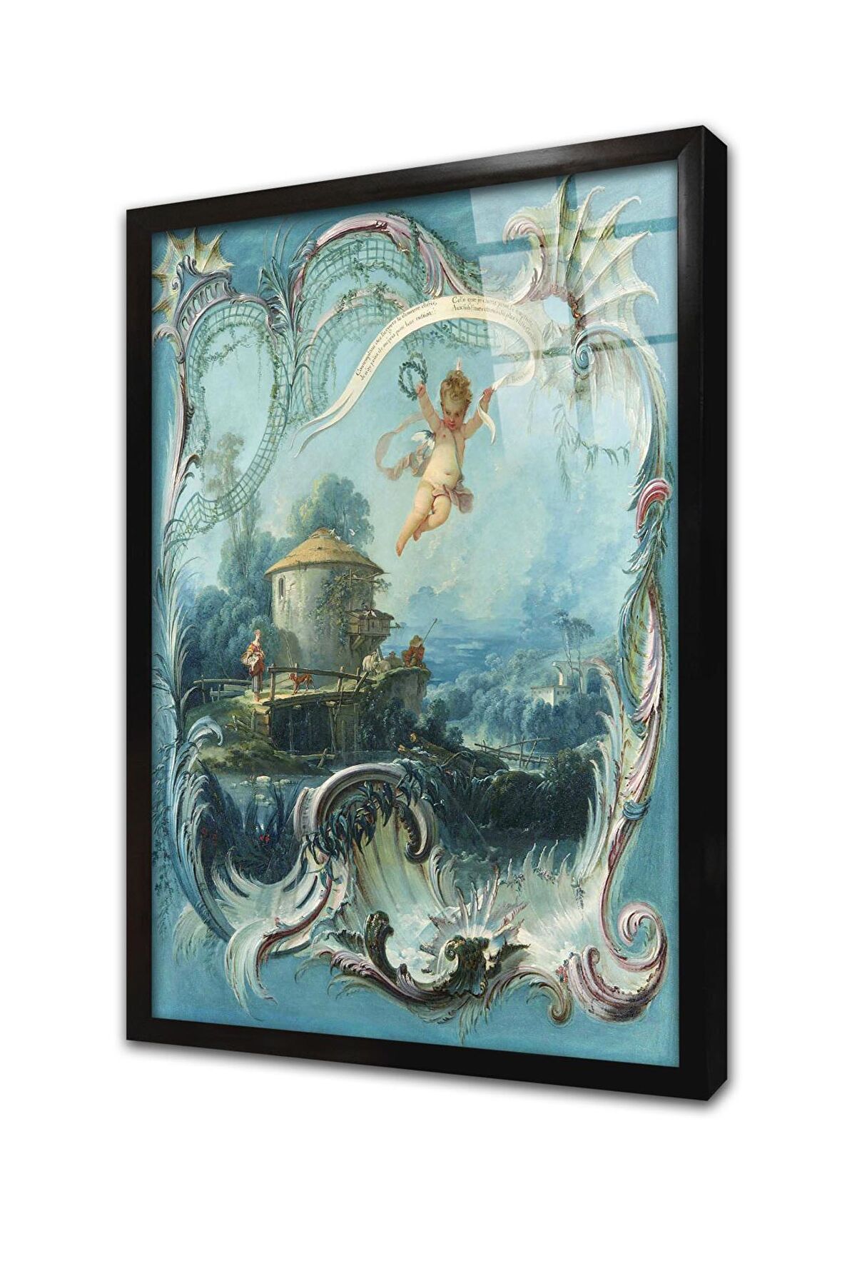 Ev Enchanted ve Cupid İle Tepe Çerçeveli Cam Tablo