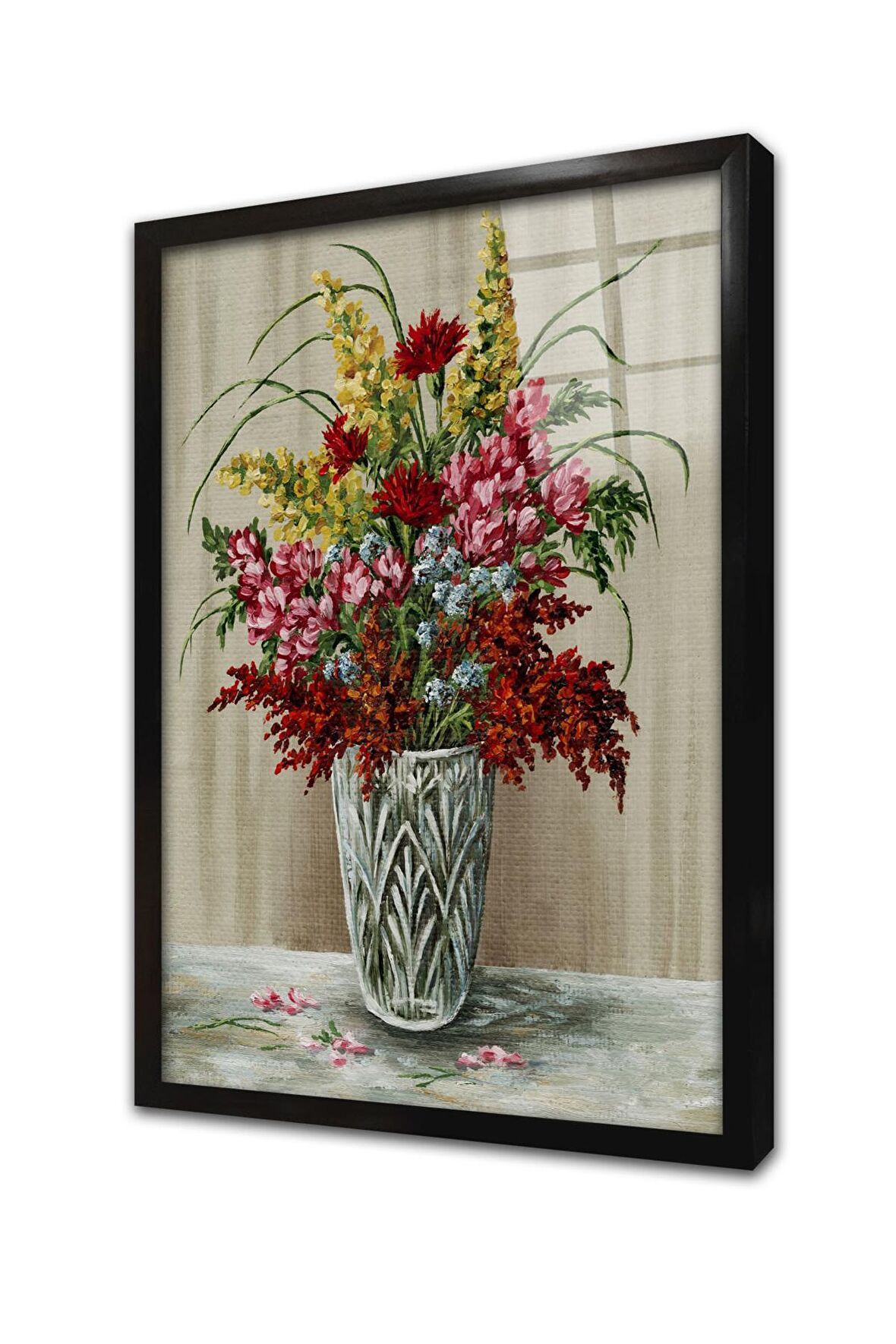 Vazoda Çiçekler Çerçeveli Cam Tablo