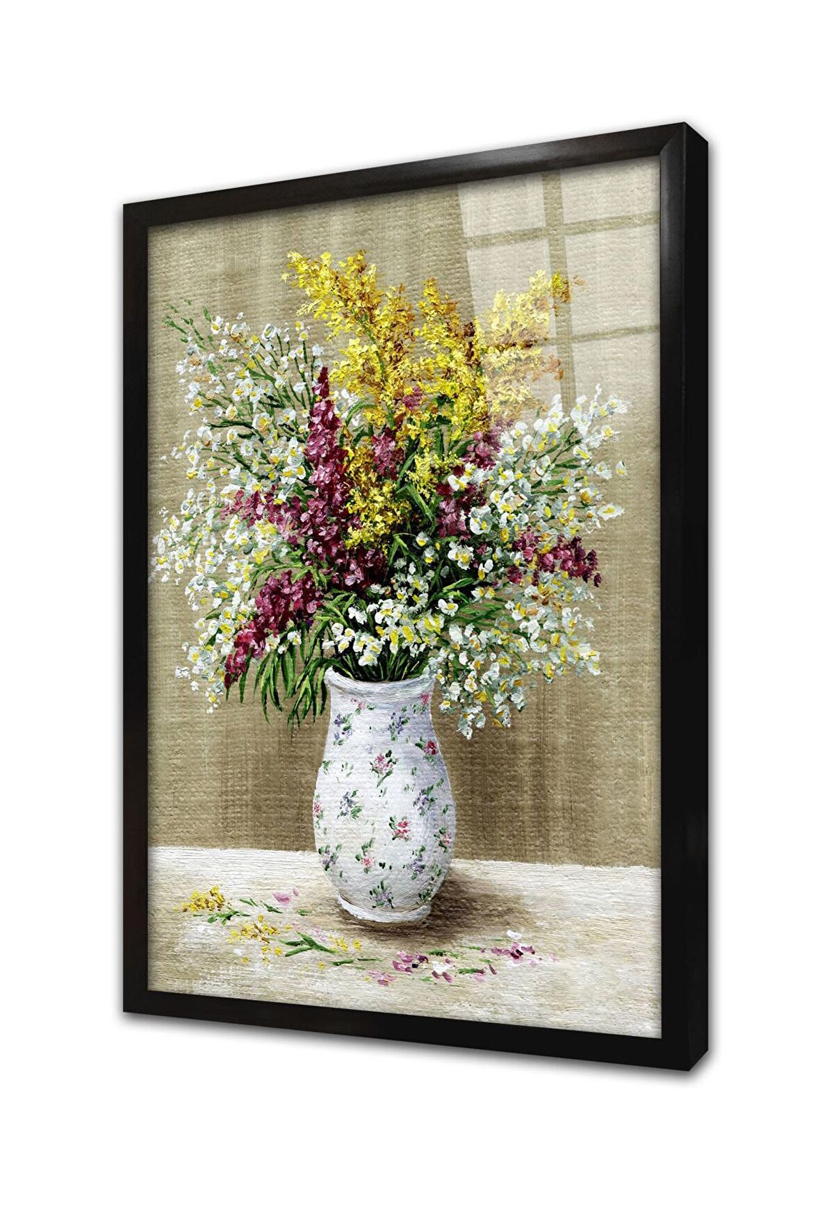 Vazoda Çiçekler Çerçeveli Cam Tablo