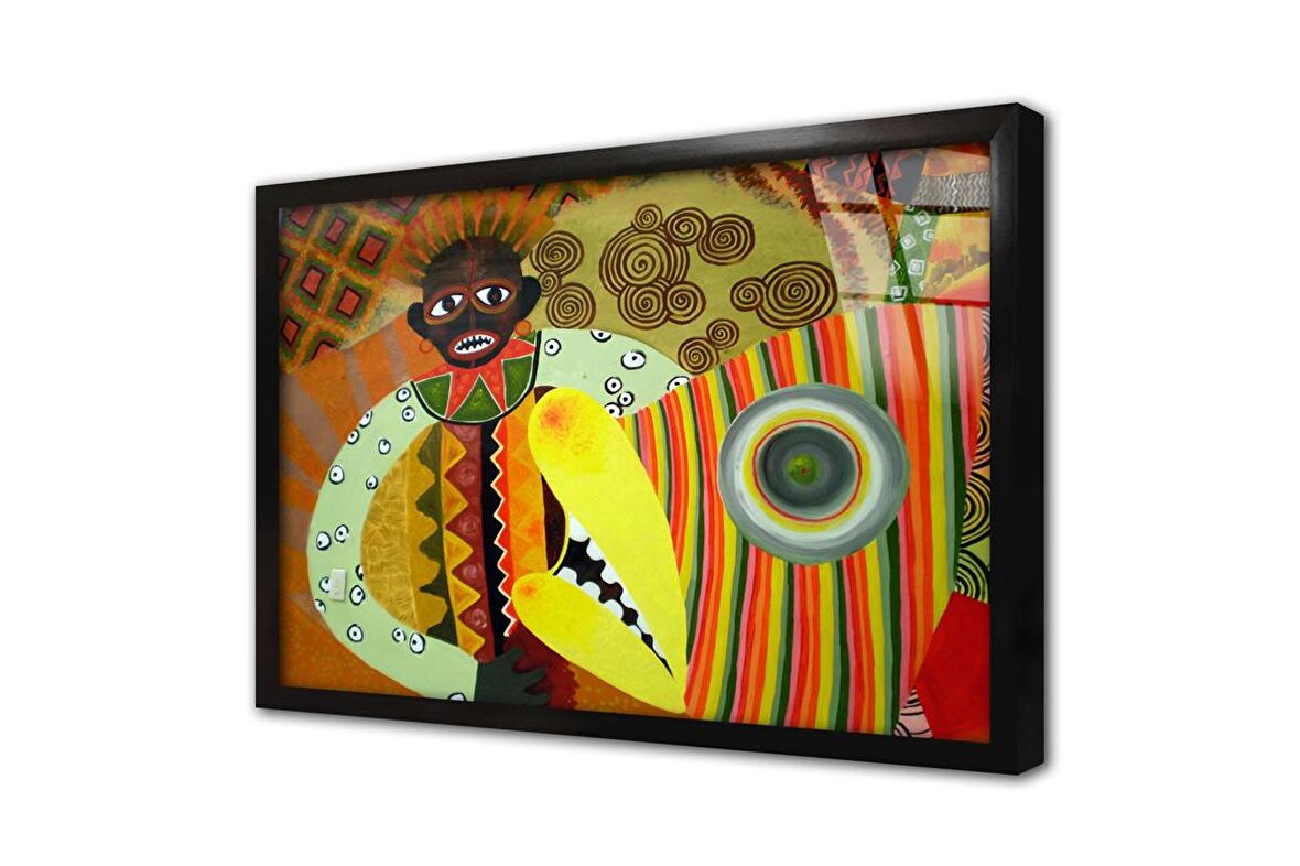 Afrikalı Kabile Üyesi Çerçeveli Cam Tablo