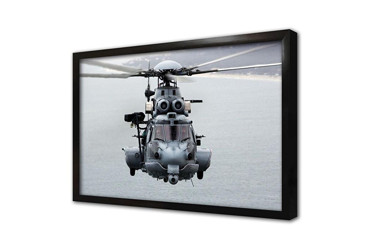 Savaş Helikopteri Çerçeveli Cam Tablo
