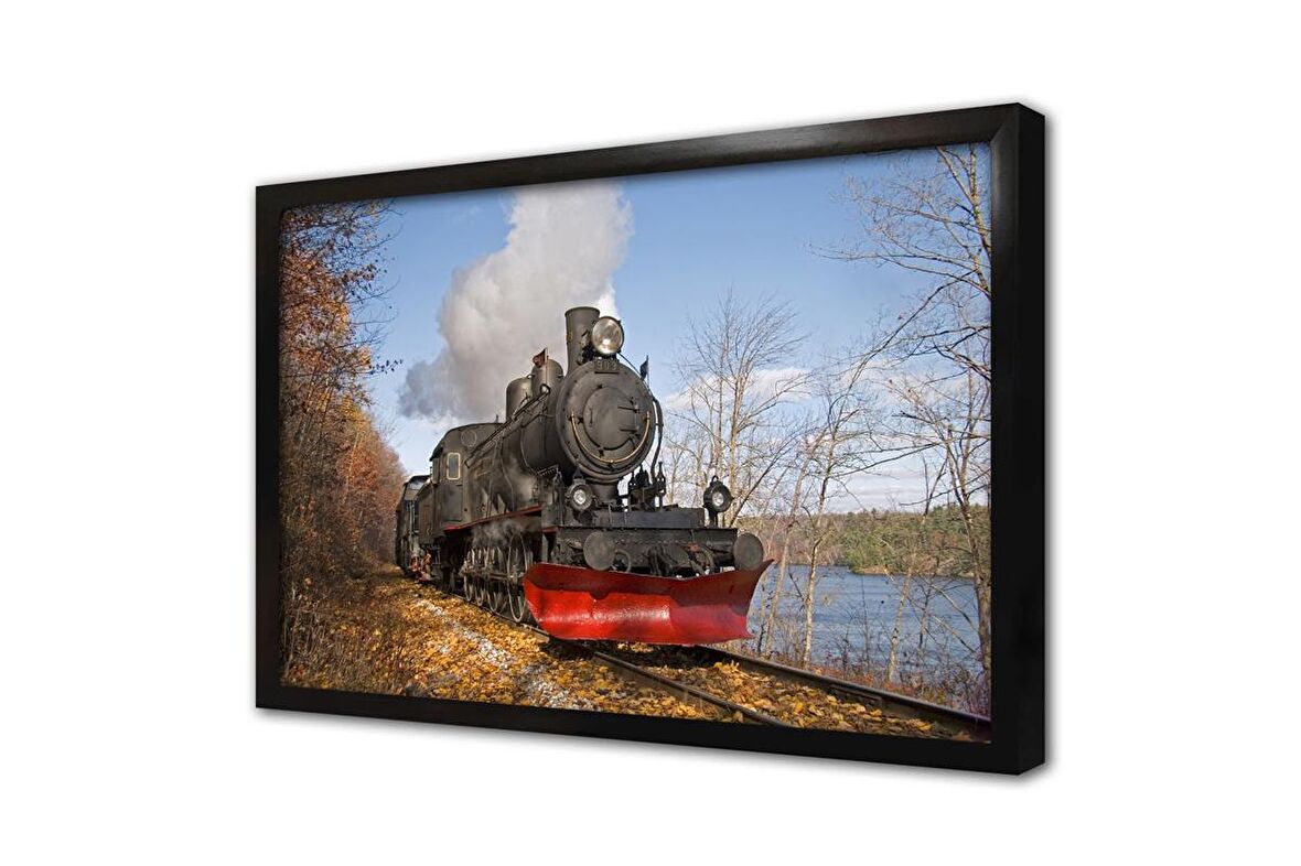 Hareket Eden Buharlı Tren Çerçeveli Cam Tablo