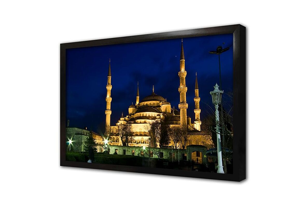 Sultanahmed Camii Gece Çerçeveli Cam Tablo