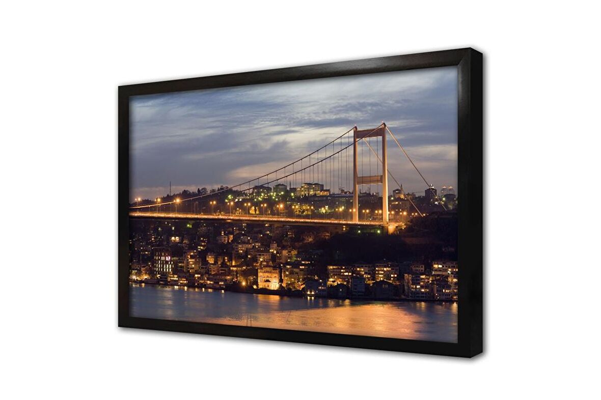 Boğaz Köprüsü Gece Çekimi Çerçeveli Cam Tablo