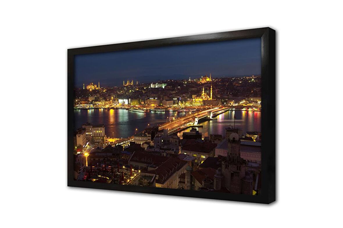 Gece Haliç Çerçeveli Cam Tablo